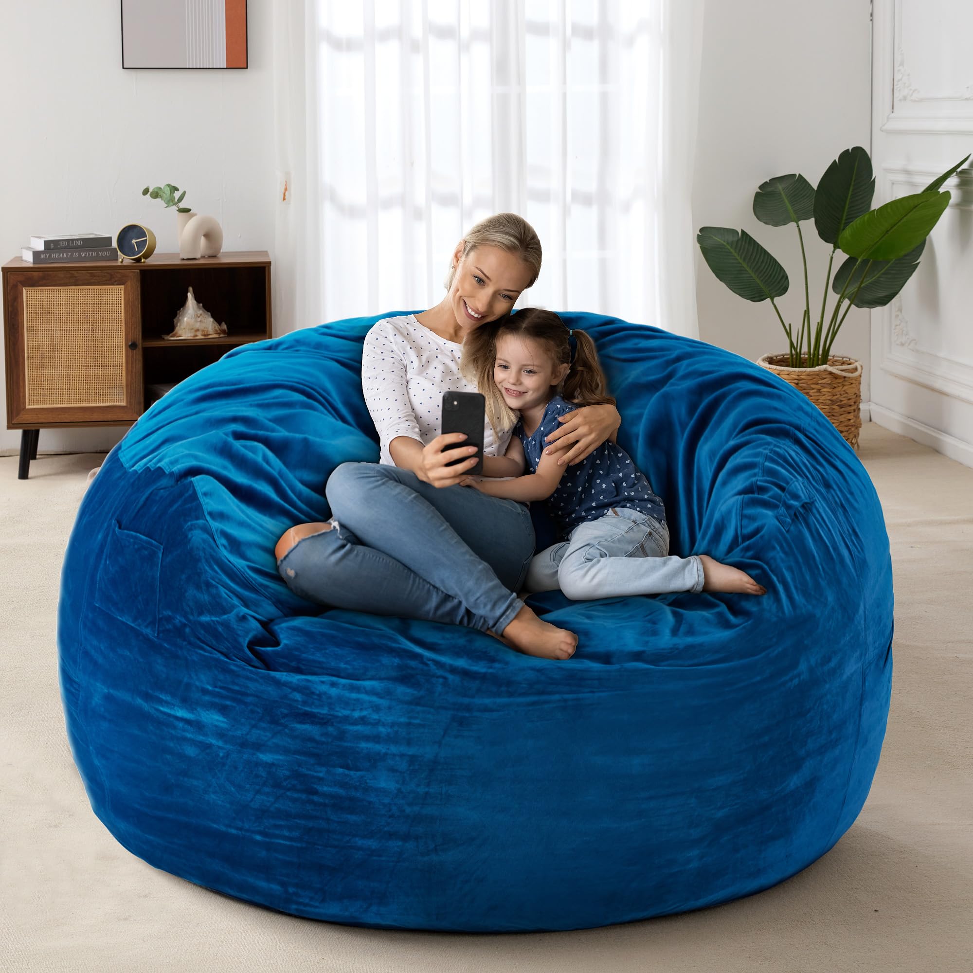 HABUTWAY 4' Giant Memory Foam Bean Bag Chair for Adults - Ultra Soft Microfiber Cover, 4 Feet Large Size (Blue) - Perfect for Living Room, Bedroom, Game Room & Relaxation