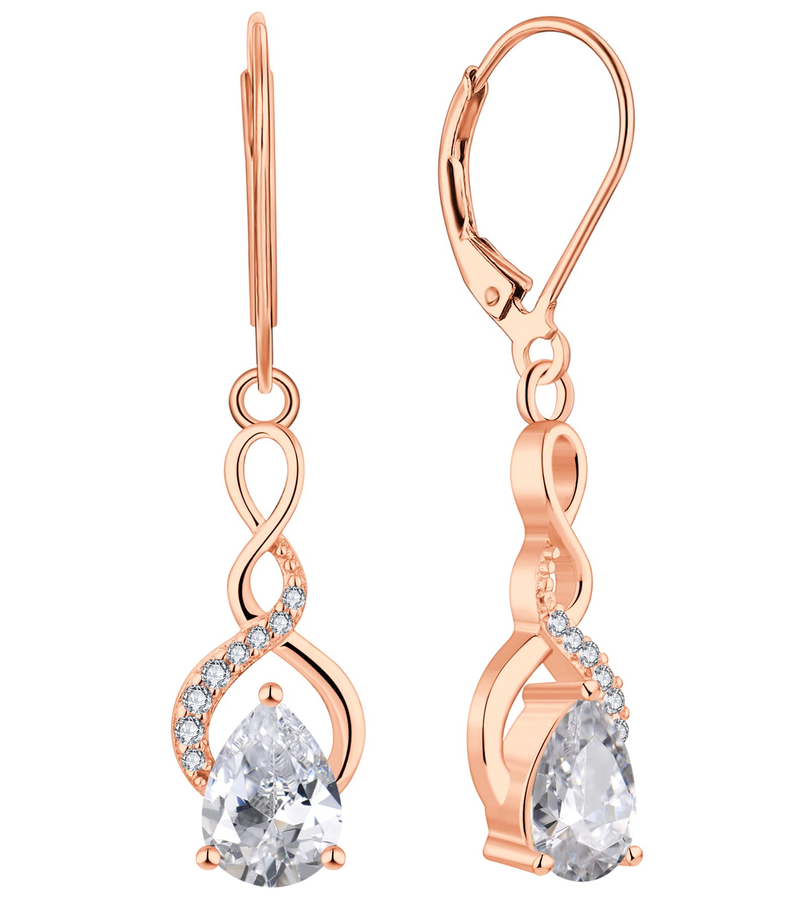 925 Sterling Silver Infinity Dangle Drop Earrings with Pear Cut Birthstone - Leverback Earrings for Women | Elegant Gift for Anniversary, Birthday & Special Occasions