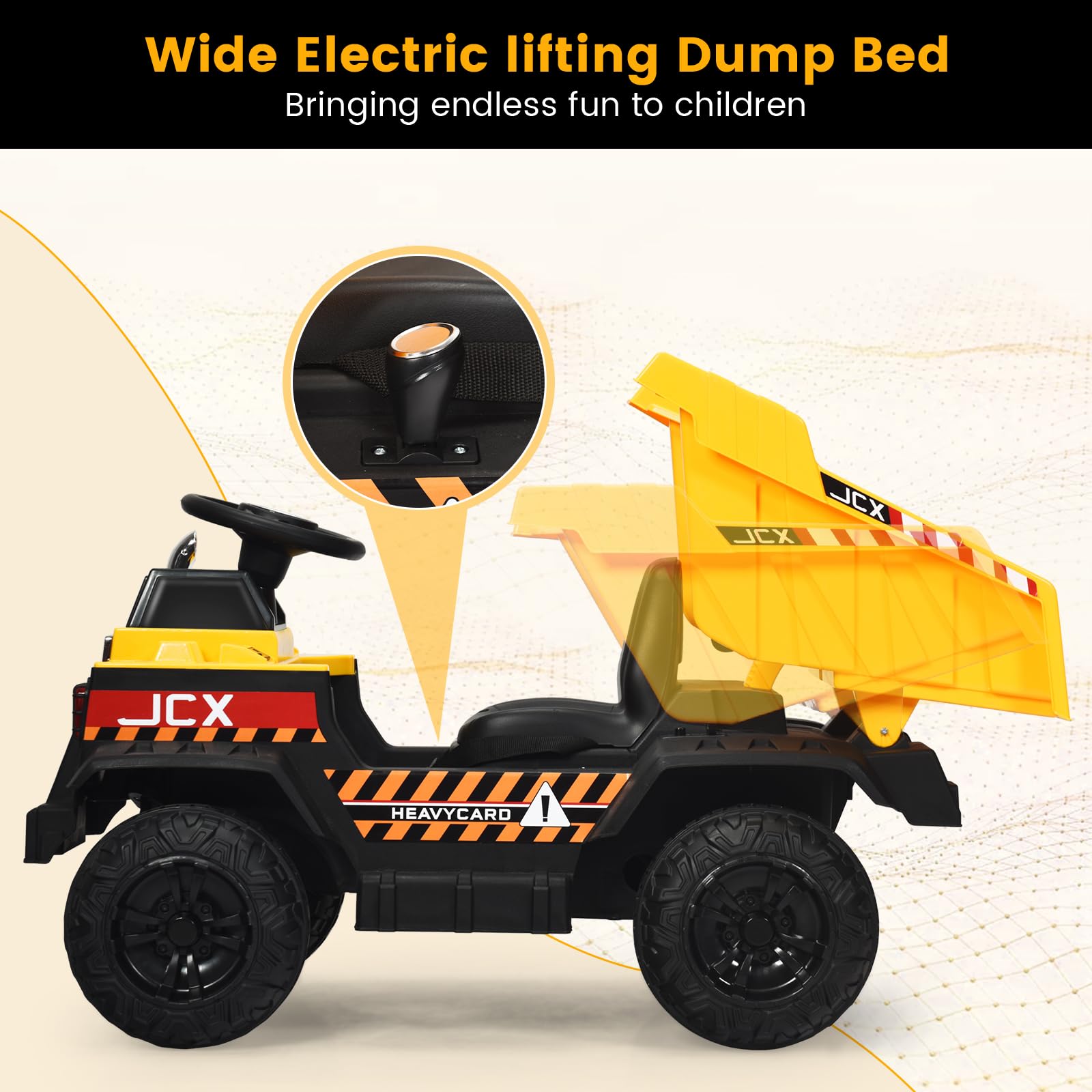 **HONEY JOY 12V Kids Ride On Dump Truck - Electric Battery-Powered Construction Toy with Remote Control, Dump Bed & Shovel, Music & LED Lights - Slow Start Safety Feature - Perfect Gift for Boys & Girls (Yellow) - Ideal for Indoor & Outdoor Play, Birthday & Holiday Gifts**