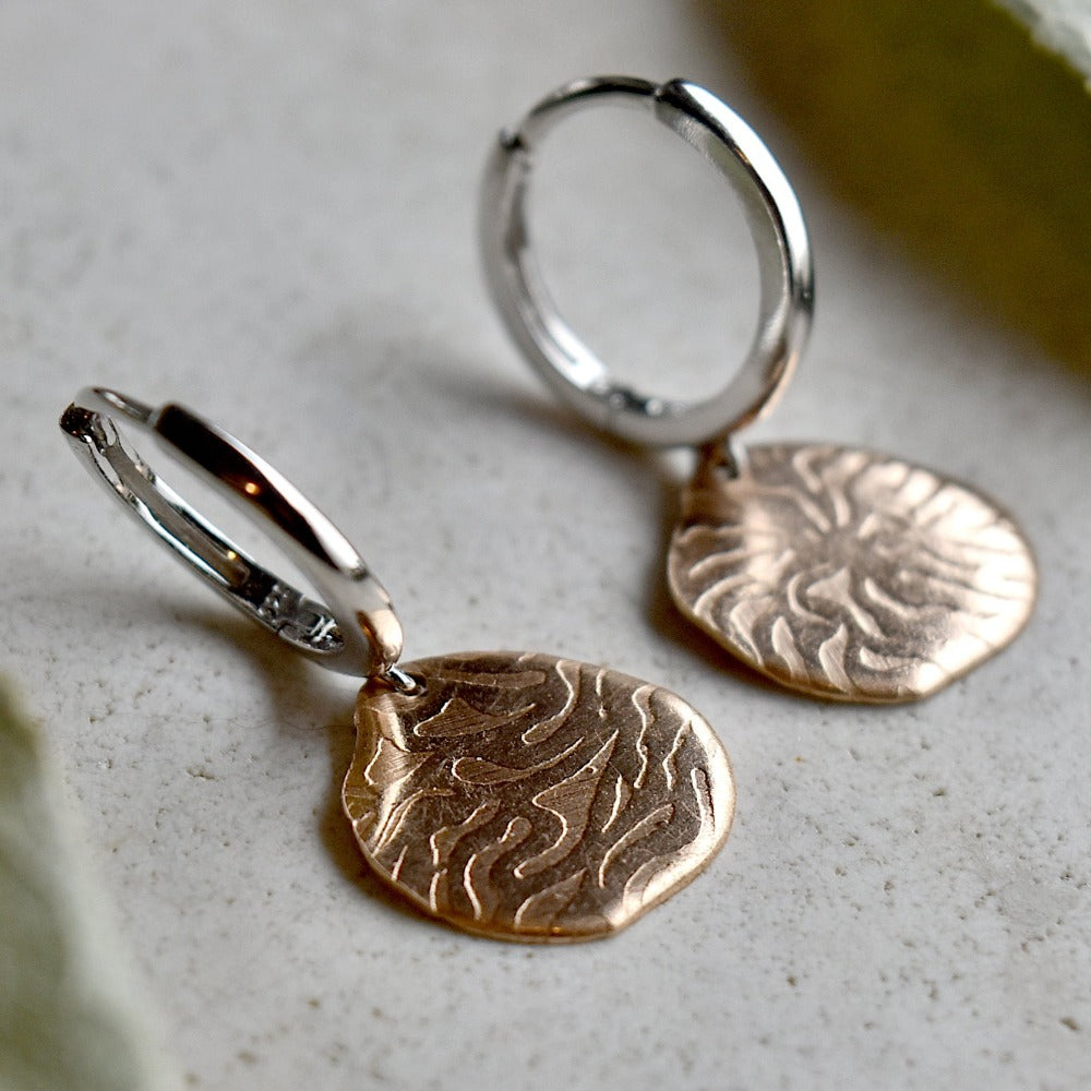 Stylish Silver Huggie Hoop Earrings with Elegant Bronze Drop - Perfect for Everyday Wear, Date Nights & Special Occasions