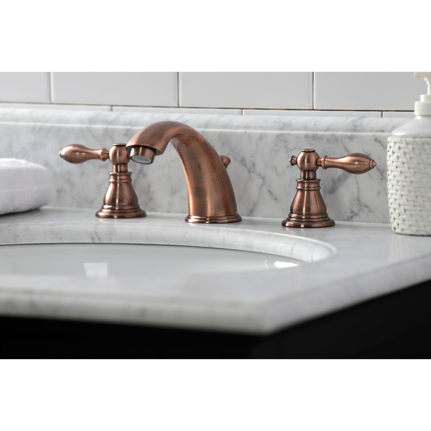 American Classic KB966ACL 3-Hole Widespread Bathroom Faucet with Pop-Up Drain - Antique Copper Finish - Two Handle Deck Mount Sink Faucet for Bathroom Vanity and Powder Room