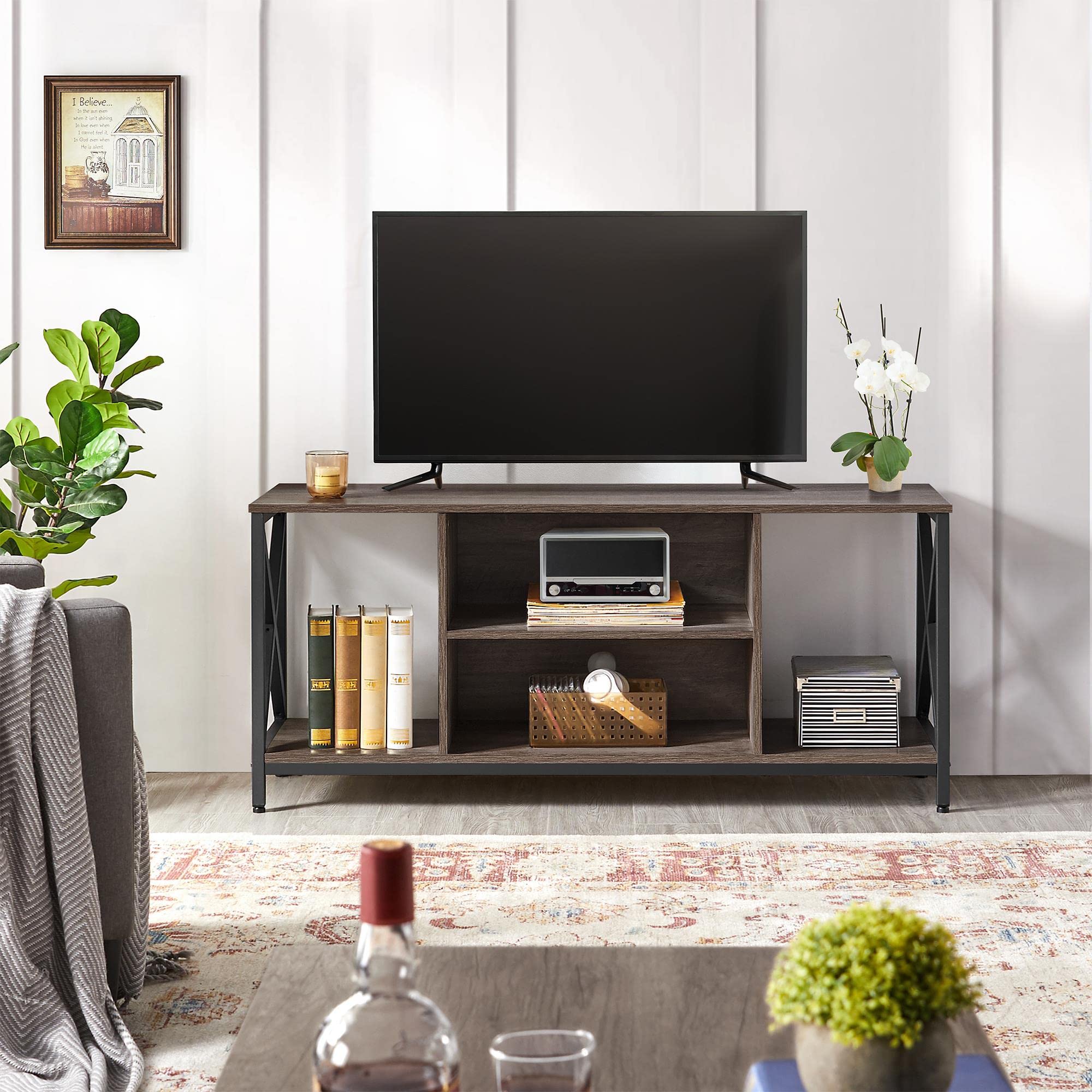 Yaheetech 65 Inch TV Stand with Storage Shelves - Modern Wood TV Console Table for Living Room & Bedroom - Taupe Entertainment Center - Perfect for Organizing Media, Gaming Consoles & Home Decor