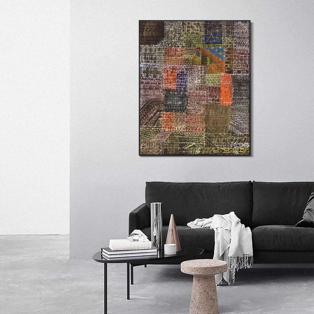 Paul Klee Structural II Framed Canvas Giclee Print Art - 20x24 Inch Black Slim Frame Wall Decor for Living Room, Office & Bedroom | Modern Abstract Artwork for Home & Workspace