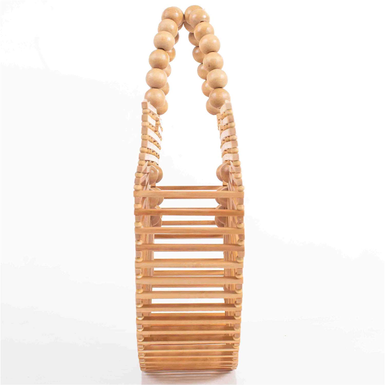 Eco-Friendly Women's Bamboo Tote Bag with Wooden Beads - Handmade Straw Purse for Summer, Beach, Travel & Shopping - Perfect for Casual Outings, Picnics and Vacation Accessories