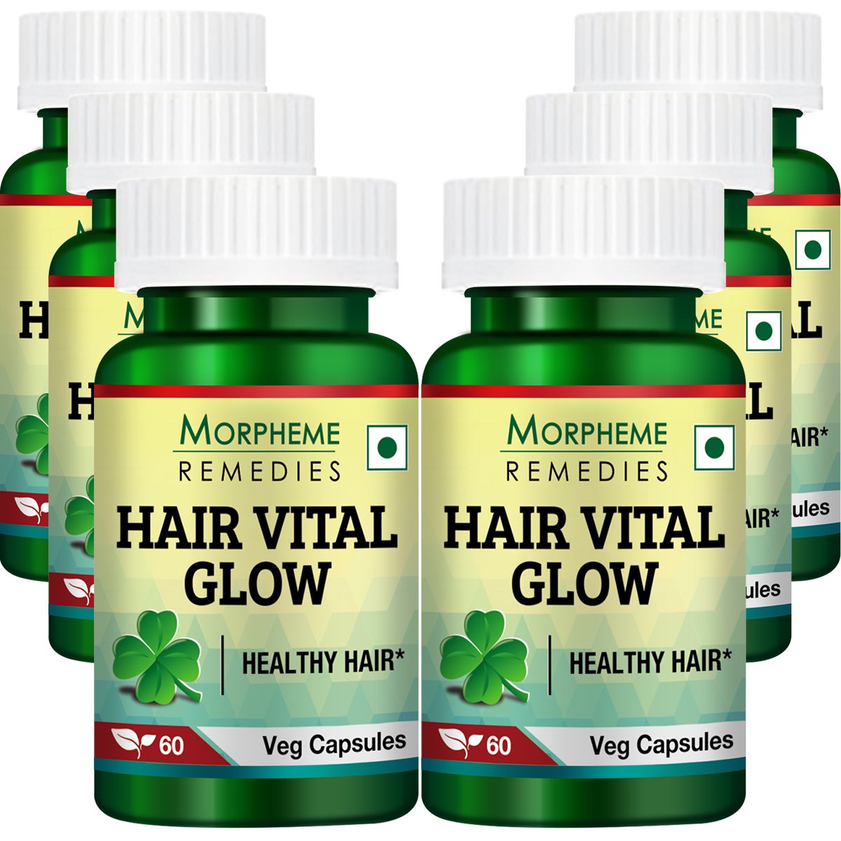 Morpheme Hair Vital Glow 60 Veg Capsules - Natural Hair Growth Supplement for Stronger, Healthier Hair - 6 Bottles (180-Day Supply) - Perfect for Thinning Hair, Hair Loss Prevention & Scalp Nourishment