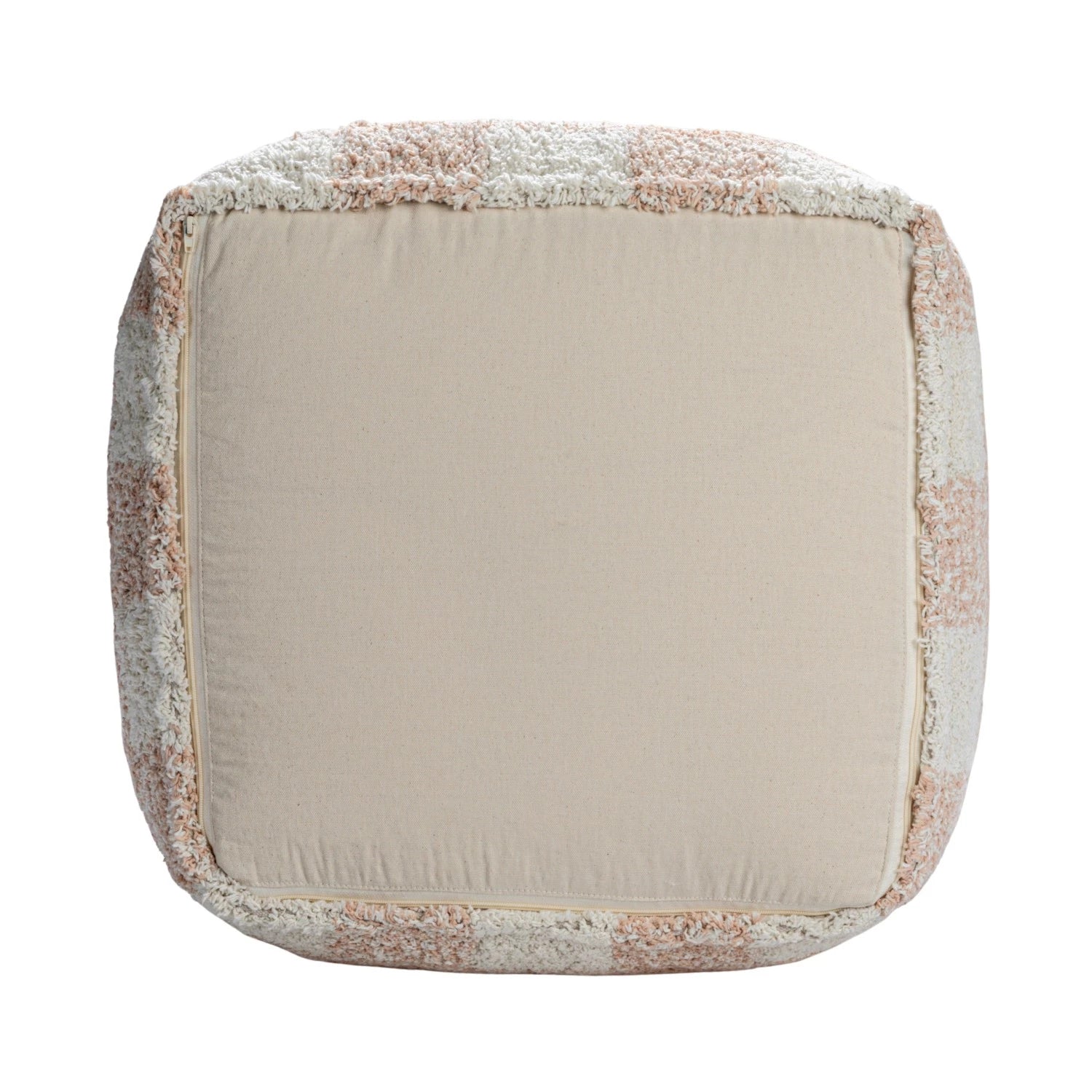 Cozy Cotton Tufted Pink Plaid Pouf Ottoman - Soft Footrest & Living Room Decor Accent for Girls' Bedroom, Nursery or Lounge Area