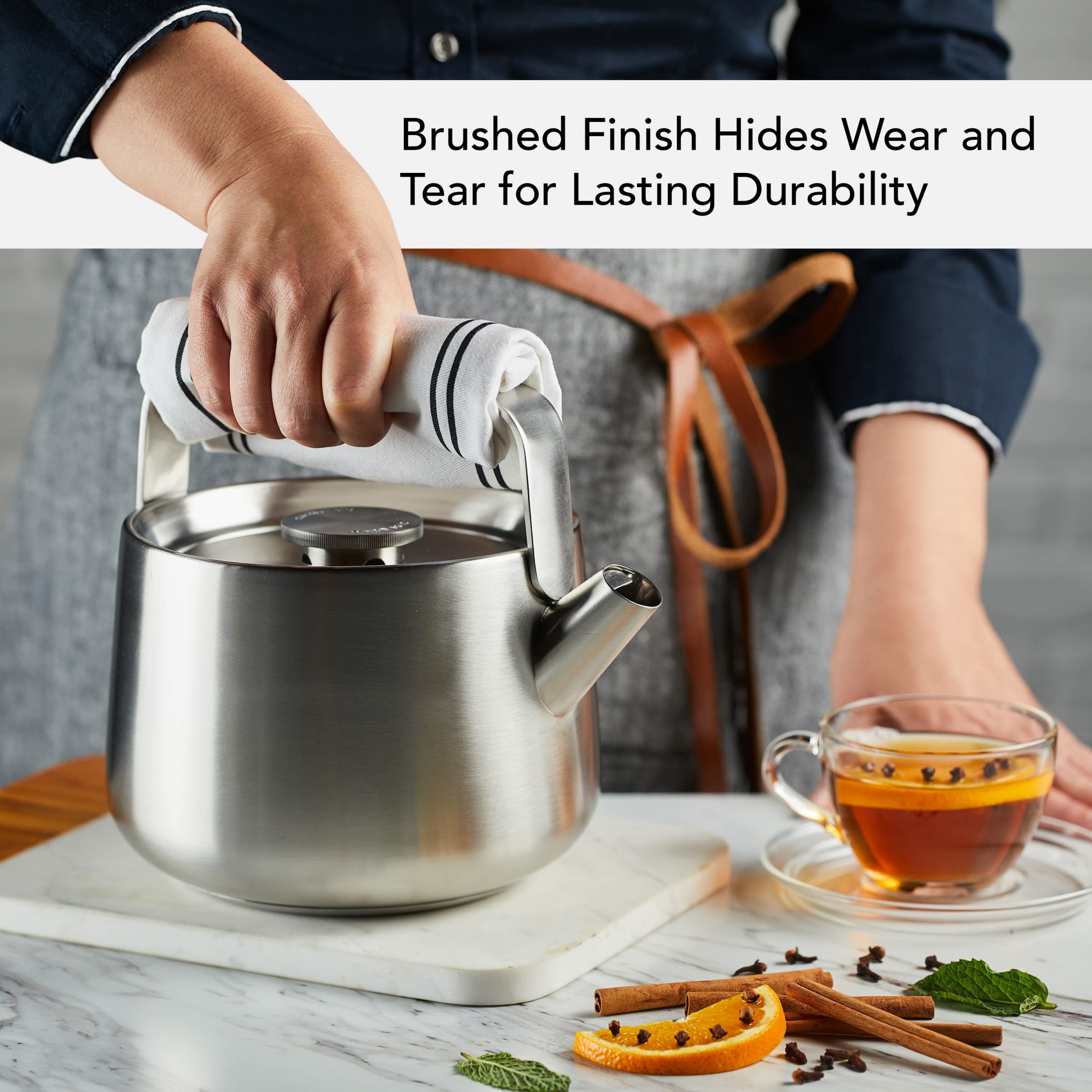 KitchenAid 1.9 Quart Stainless Steel Whistling Tea Kettle - Brushed Finish for Stovetop Use | Perfect for Boiling Water for Tea, Coffee & Cooking | Durable & Stylish Kitchen Essential