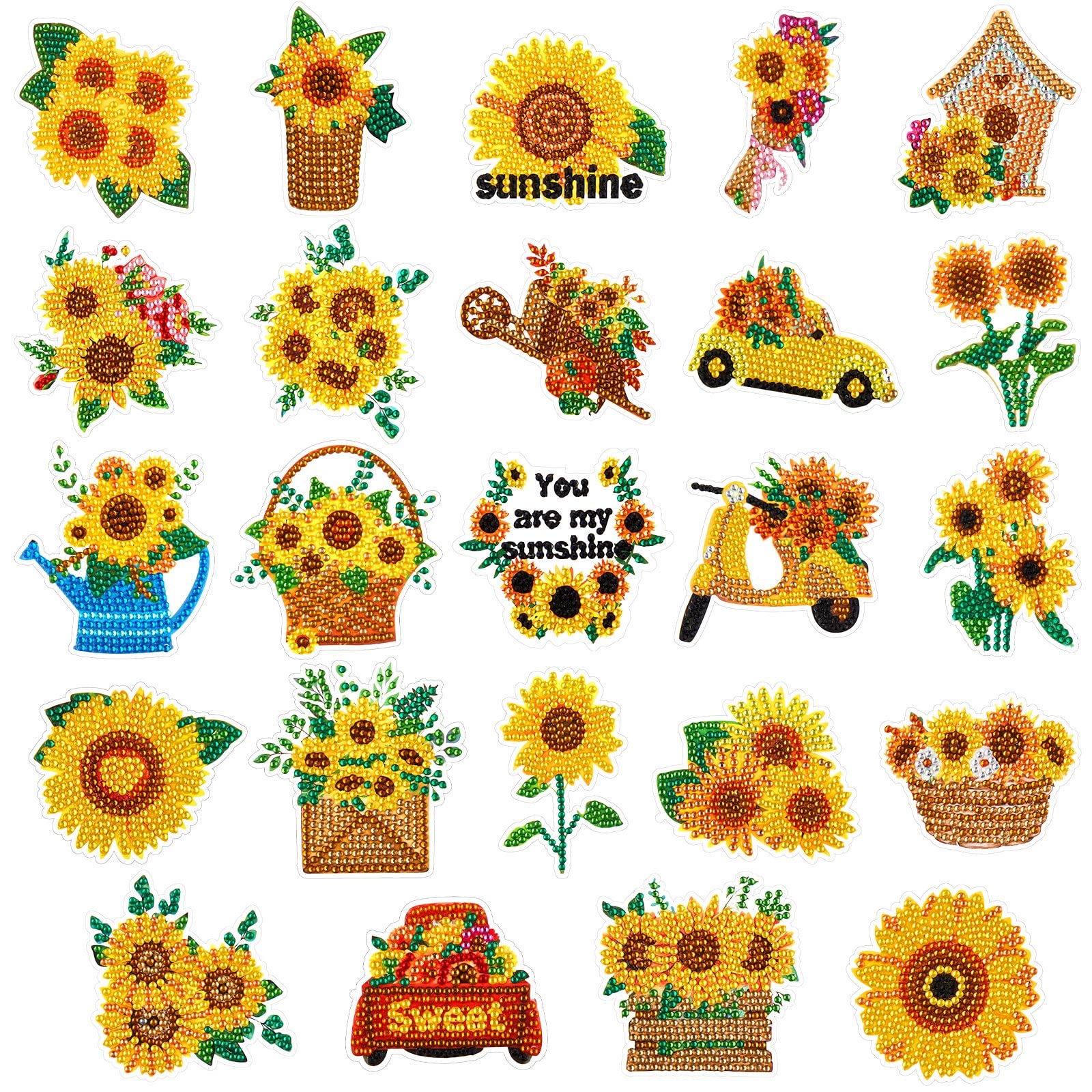 24-Piece Sunflower Diamond Art Stickers Kit for Kids - 5D DIY Gem Painting, Mosaic Stickers, Paint by Numbers - Perfect for Spring Crafts, Back to School Gifts for Boys & Girls, Home Decor & Kids' Art Projects