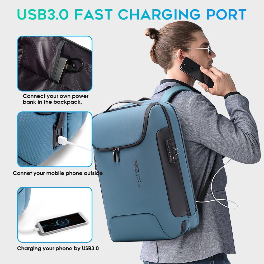 BANGE Anti-Theft Waterproof Travel Backpack with USB 3.0 Charging Port - Business Laptop Backpack for Women Fits 17.3 Inch Notebook - Perfect for Work Commute, College Campus & International Travel