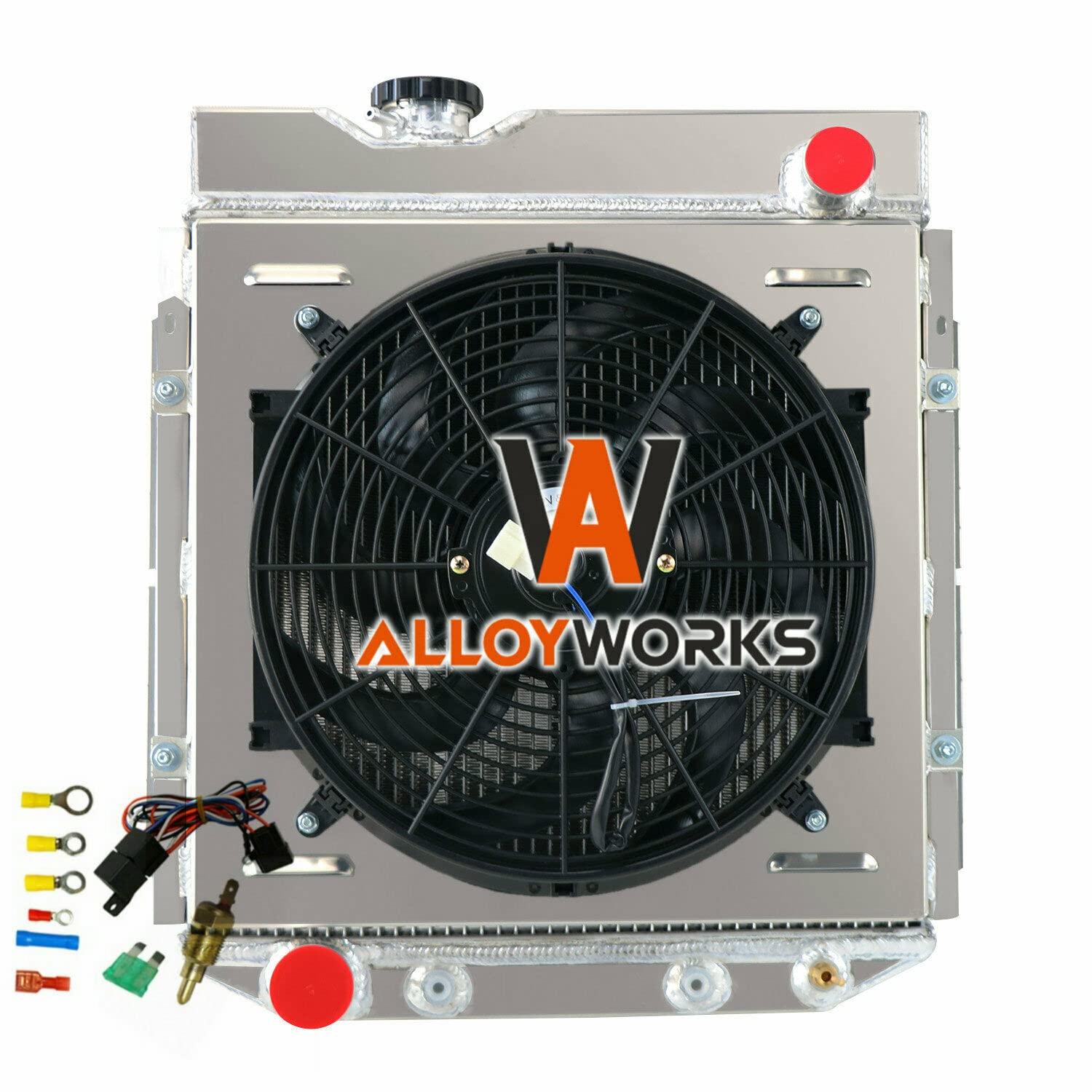 ALLOYWORKS 4-Row All Aluminum Radiator Fan Shroud Kit - Fits 1964-1966 Ford Mustang, 1960-1965 Falcon Ranchero & 1961-1965 Mercury Comet V8 - High-Performance Cooling Upgrade for Classic Car Restoration & Hot Rod Builds