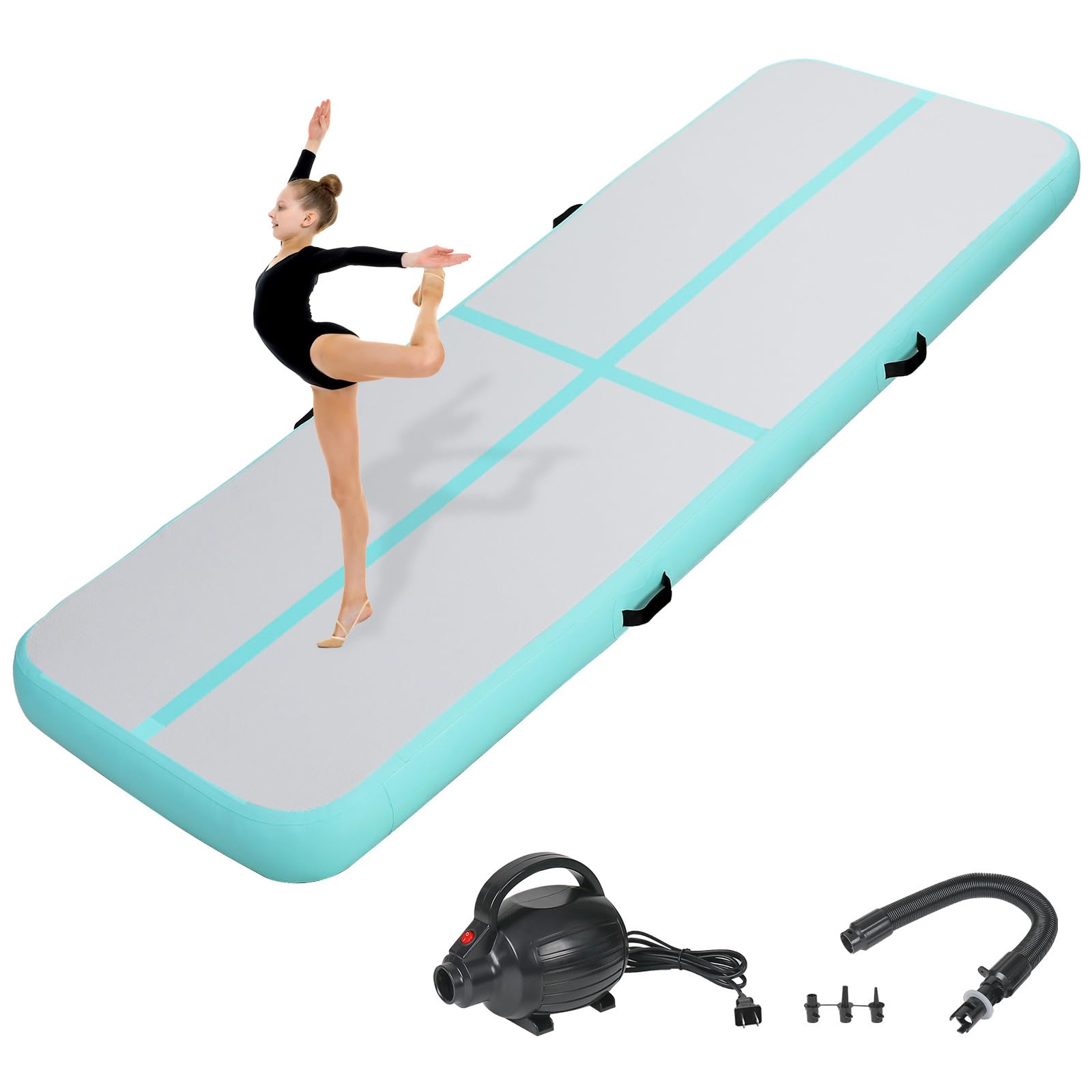 Inflatable Gymnastics Air Tumbling Track Mat - 6ft/10ft/13ft/16ft/20ft Sizes - Portable Training Mat with Electric Pump for Kids & Adults - Perfect for Home, Outdoor, Cheerleading, Yoga & Water Park Activities