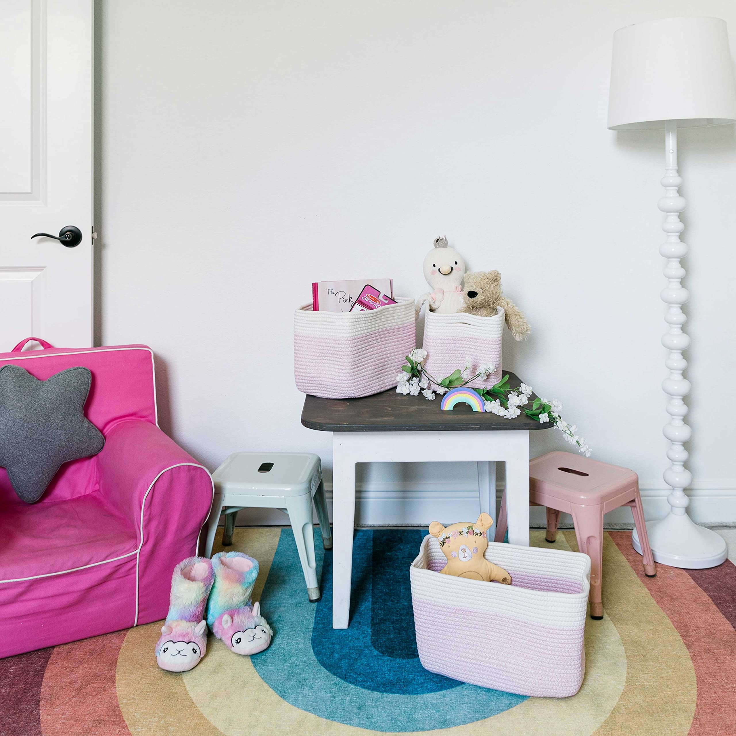 3-Piece Nursery & Shelf Storage Baskets Set - Pink for Baby & Home Organization