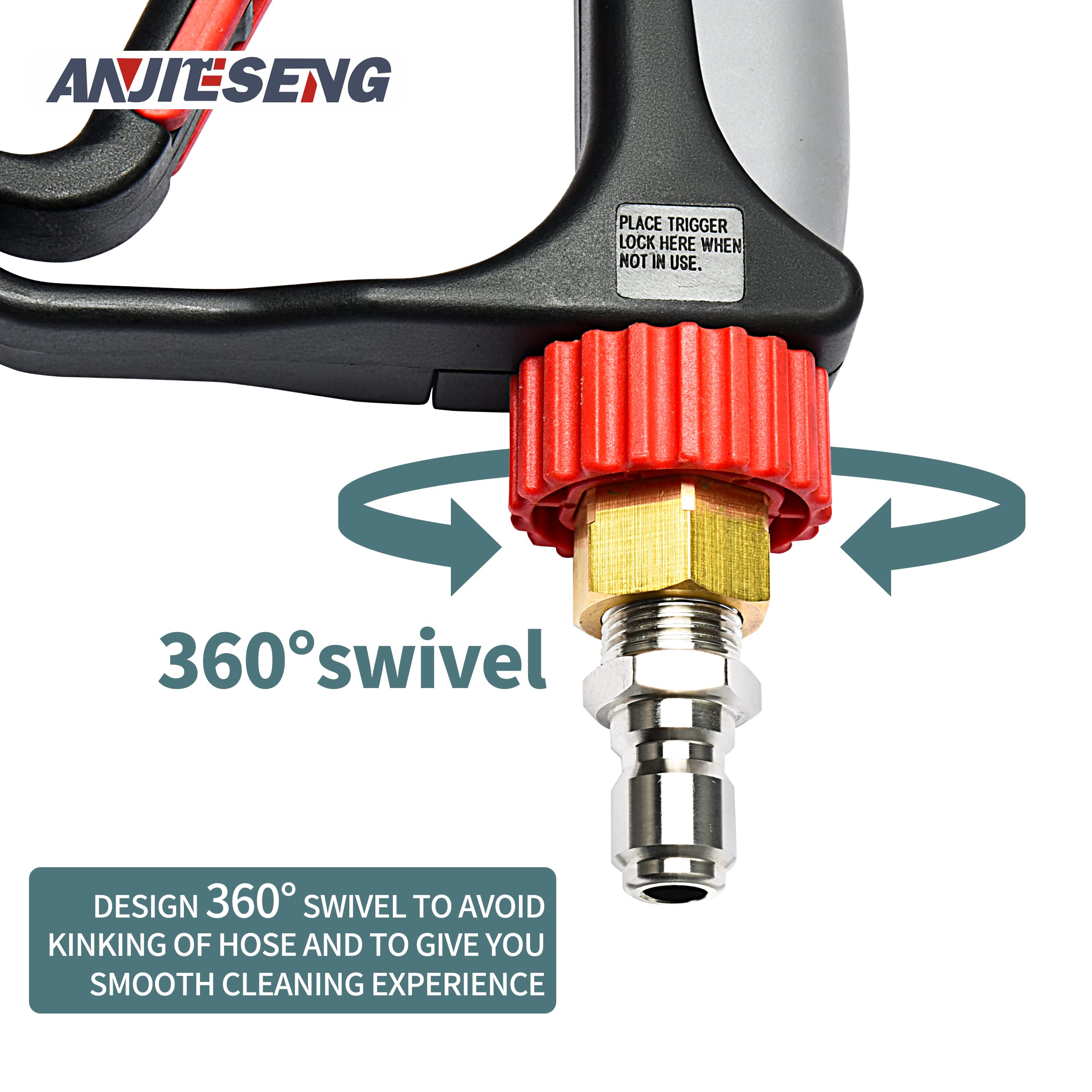 High-Performance 5000 PSI 10.5 GPM Pressure Washer Gun with 360° Swivel, 3/8