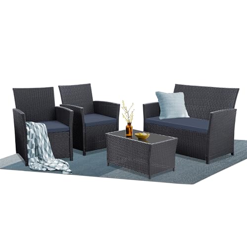 Black Wicker&blue Cushions
