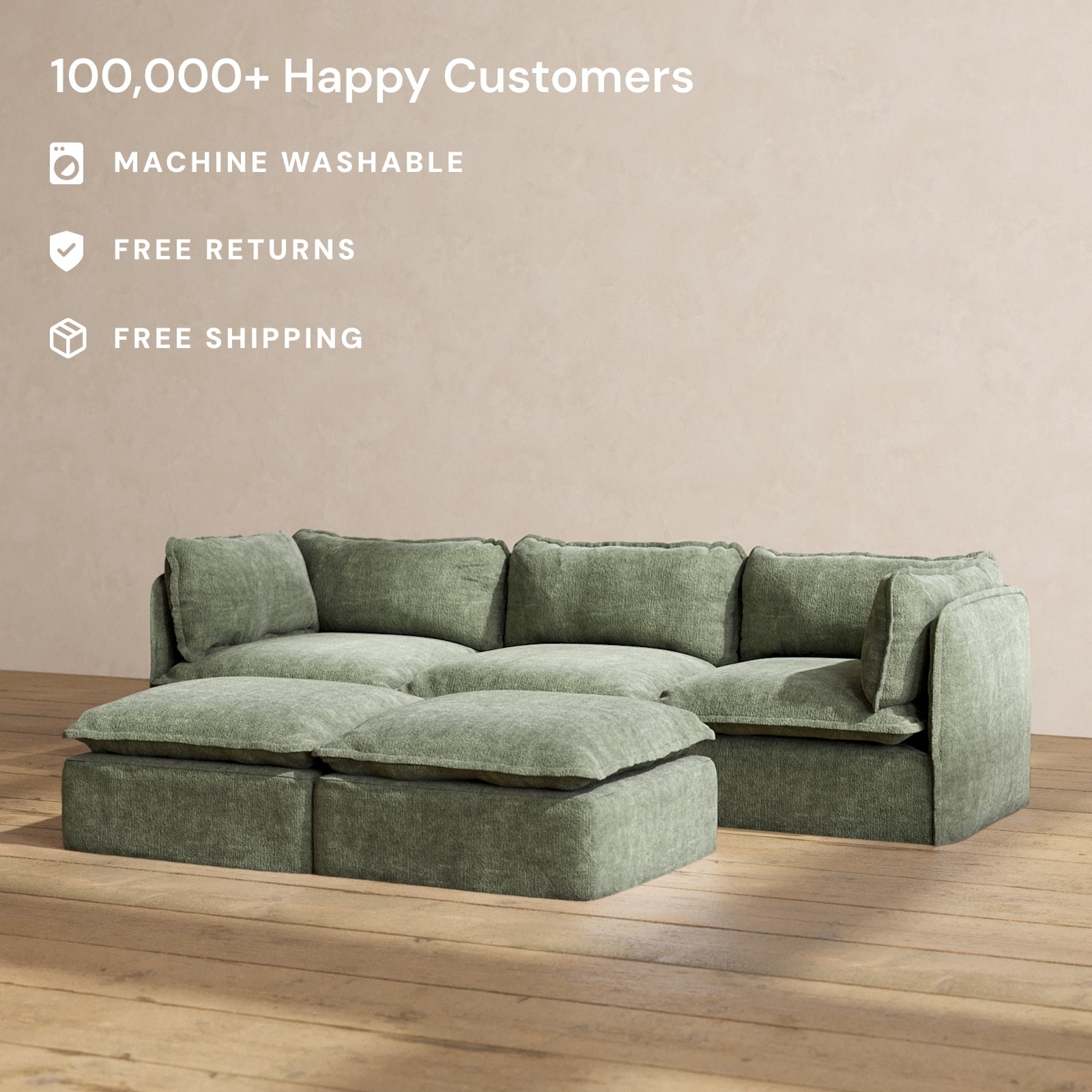 Premium Modular Performance 3-Seater Sofa with Bench Ottoman in Willow Fabric | Luxury Blend for Living Room, Lounge & Entertainment Spaces