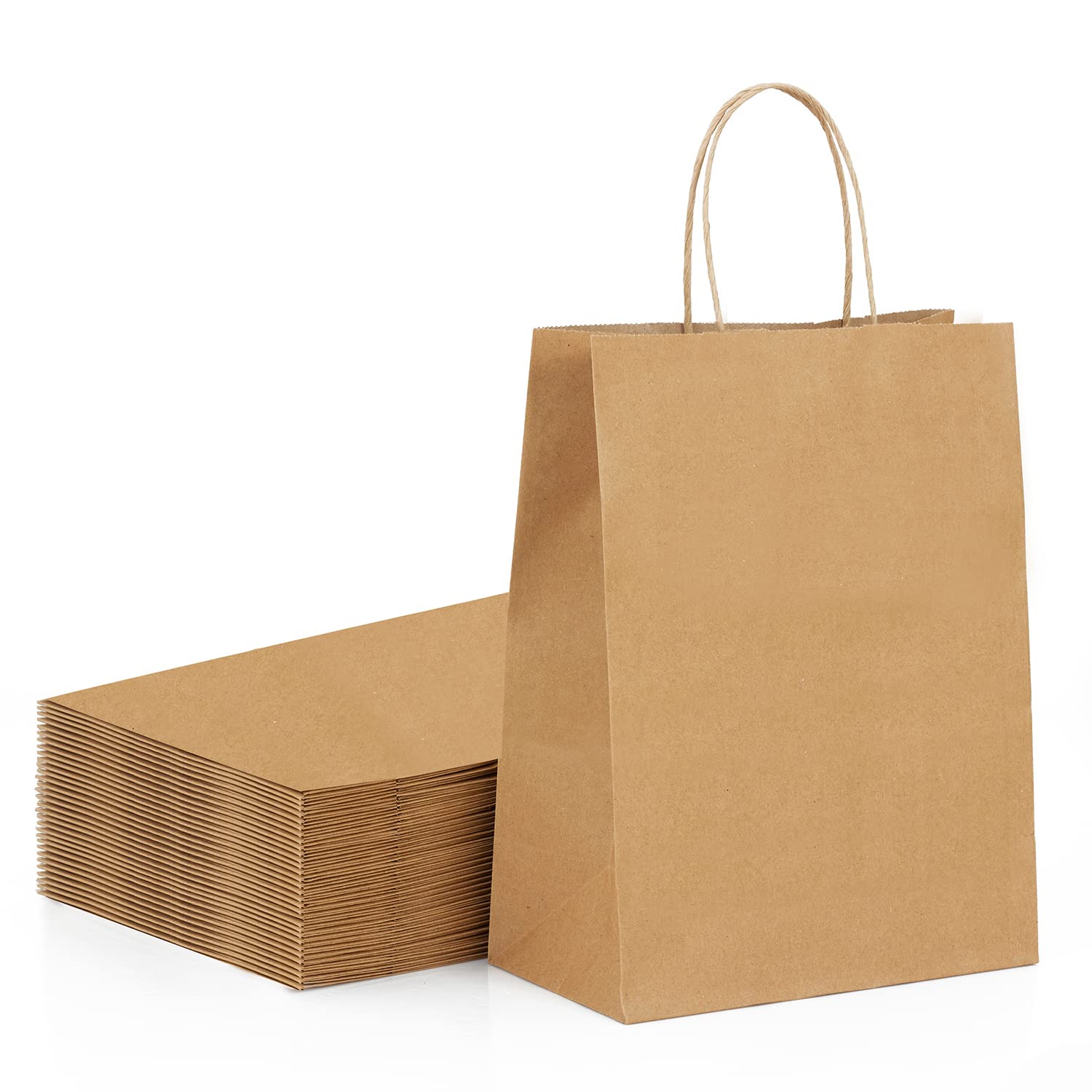 25-Pack Kraft Gift Bags with Handles - 8x4.25x10.5 Inch Brown Paper Shopping Bags for Retail, Parties & Boutique Packaging | Eco-Friendly Bulk Kraft Paper Bags for Gifts, Favors & Business Use