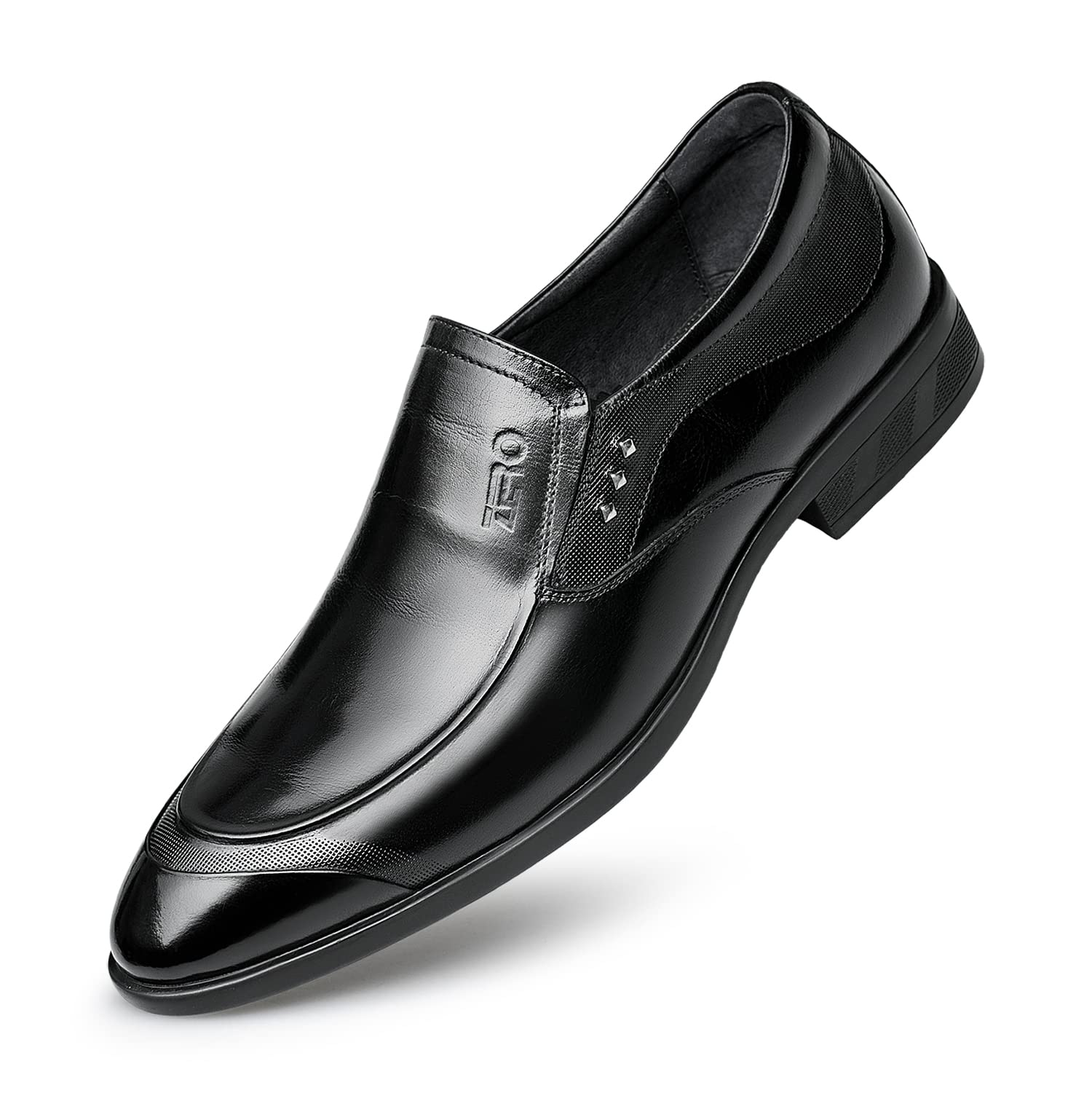 Premium ZRO Men's Leather Loafers - Black Formal Dress Shoes for Tuxedo & Business Occasions - Comfortable Slip-On Vamp Style (Model 22) - Perfect for Weddings, Office Wear & Evening Events