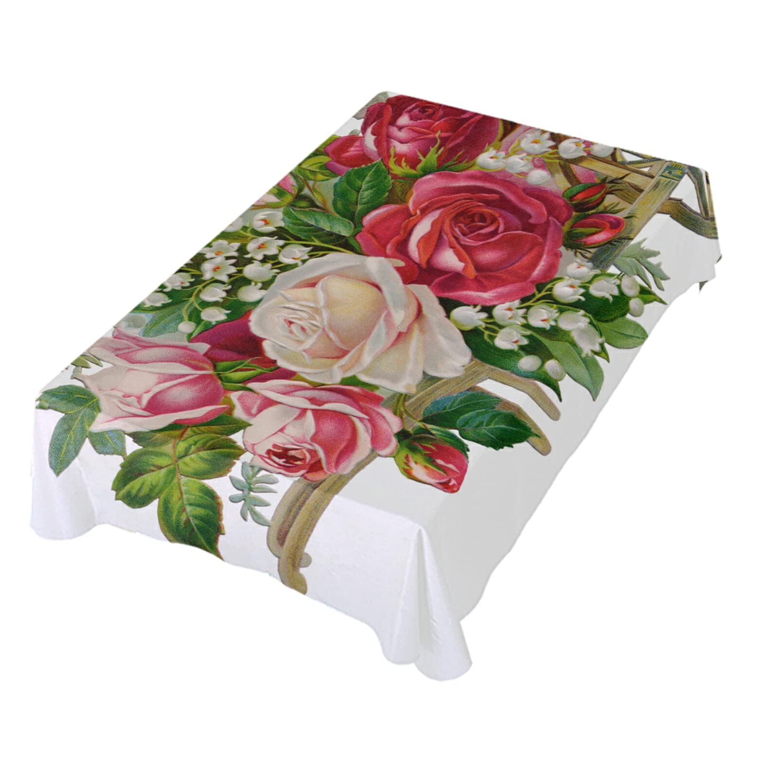 Victorian Roses Rectangular Tablecloth 60x108 Inch - Elegant Polyester Dining Table Cover for Parties, Weddings & Home Decor