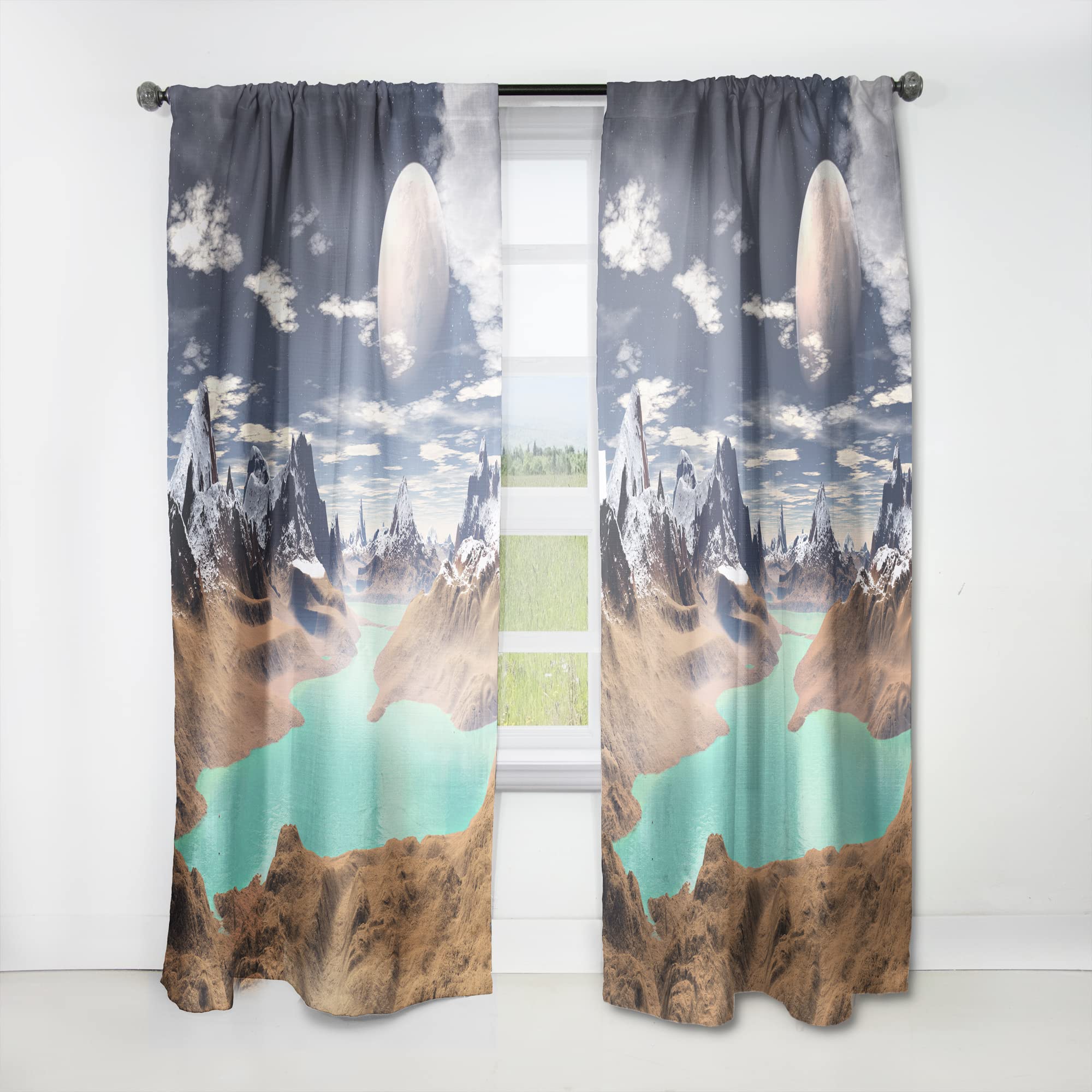 DesignQ 'The Green Lake Planet' Thermal Insulated Curtains - Single Panel 52x84 - Elegant Window Treatments for Bedroom & Living Room | Perfect for Energy Efficiency & Light Control