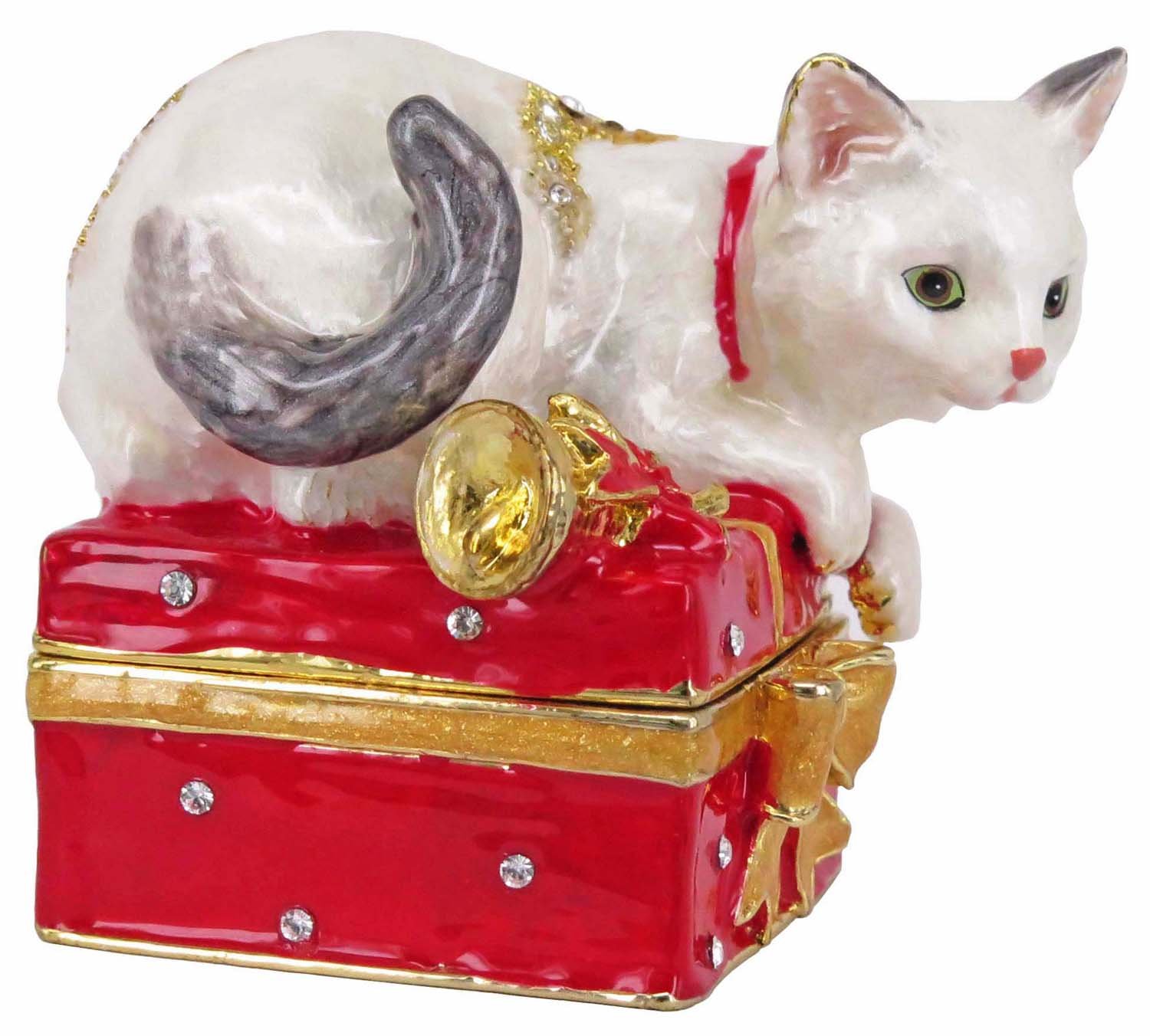 RUCINNI Elegant Kitty Jeweled Trinket Box with Sparkling Crystals - Perfect for Jewelry Storage, Gift Giving & Home Decor