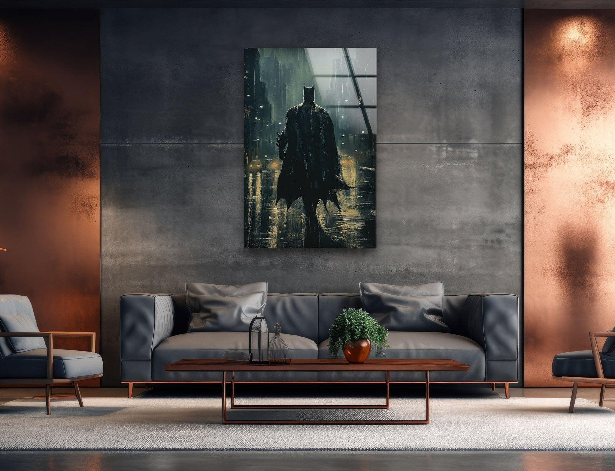 Batman Black Knight Stained Glass Wall Art - Gothic Superhero Decor for Home, Office & Man Cave