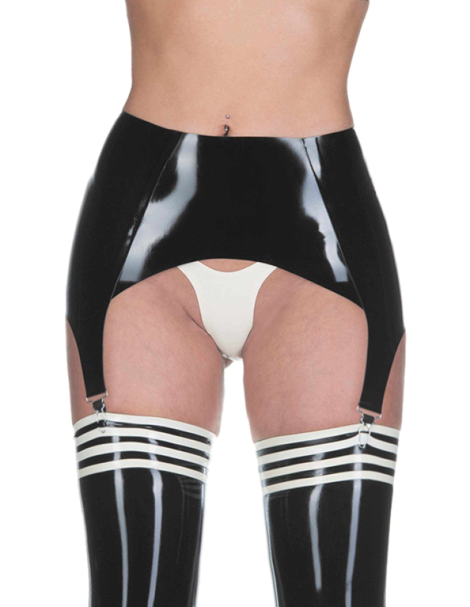 Premium Black Latex Garter Belt for Stockings - 4 Adjustable Clips, 0.4mm Thick Classic Suspender for Women | Perfect for Lingerie, Burlesque, Cosplay & Special Occasions