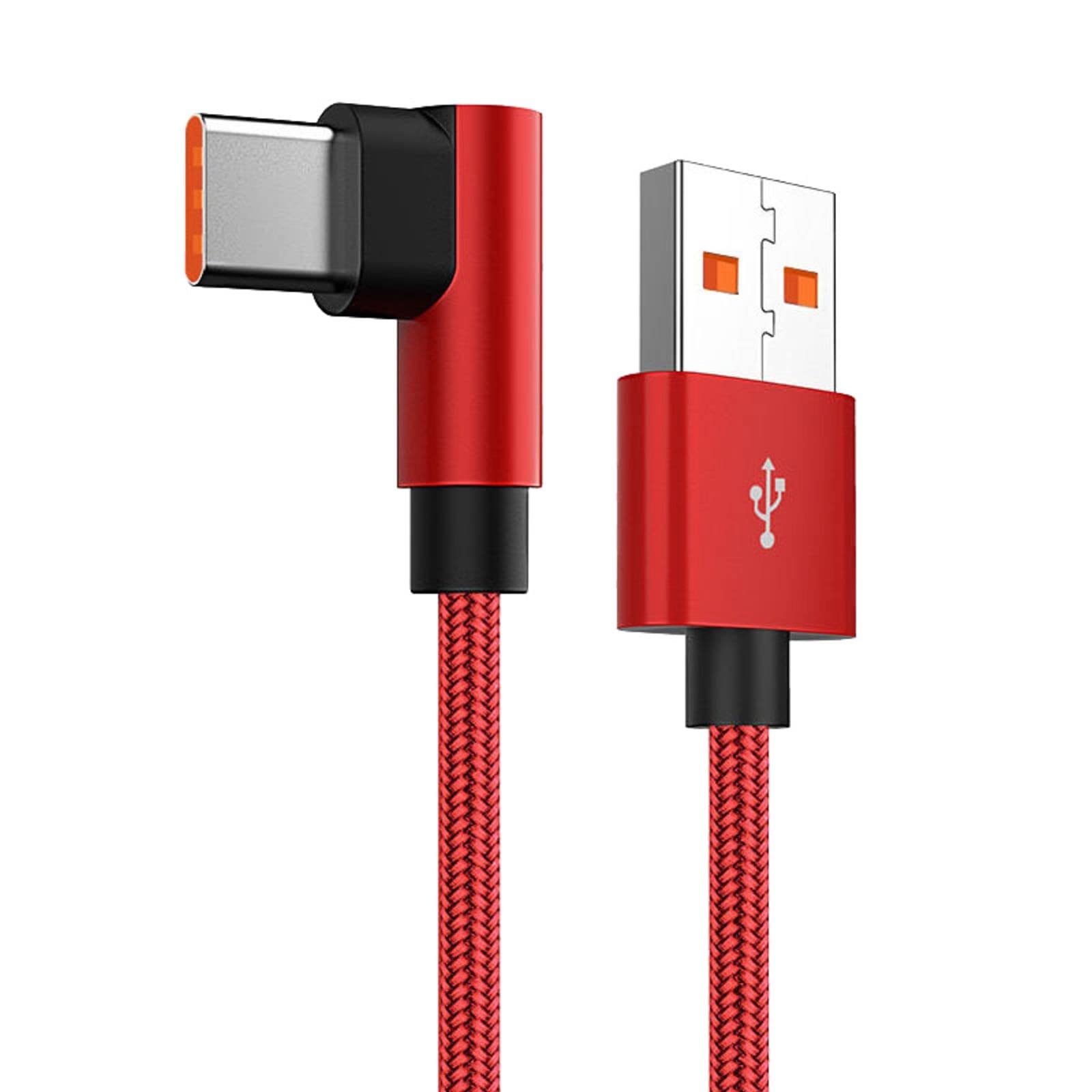 2022 USB C to USB A Fast Charging Cable 66W, 90° Right Angle Nylon Braided Cable for iPhone 15/14/13/12, Samsung Galaxy, iPad - Perfect for Gaming, Travel & Car Charging (Red, One Size)