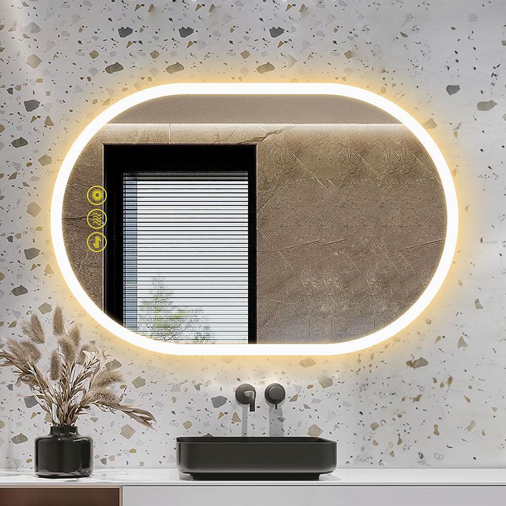 BrightView Oval Frameless LED Anti-Fog Dimmable Bathroom Vanity Mirror - Perfect for Makeup, Shaving & Home Decor