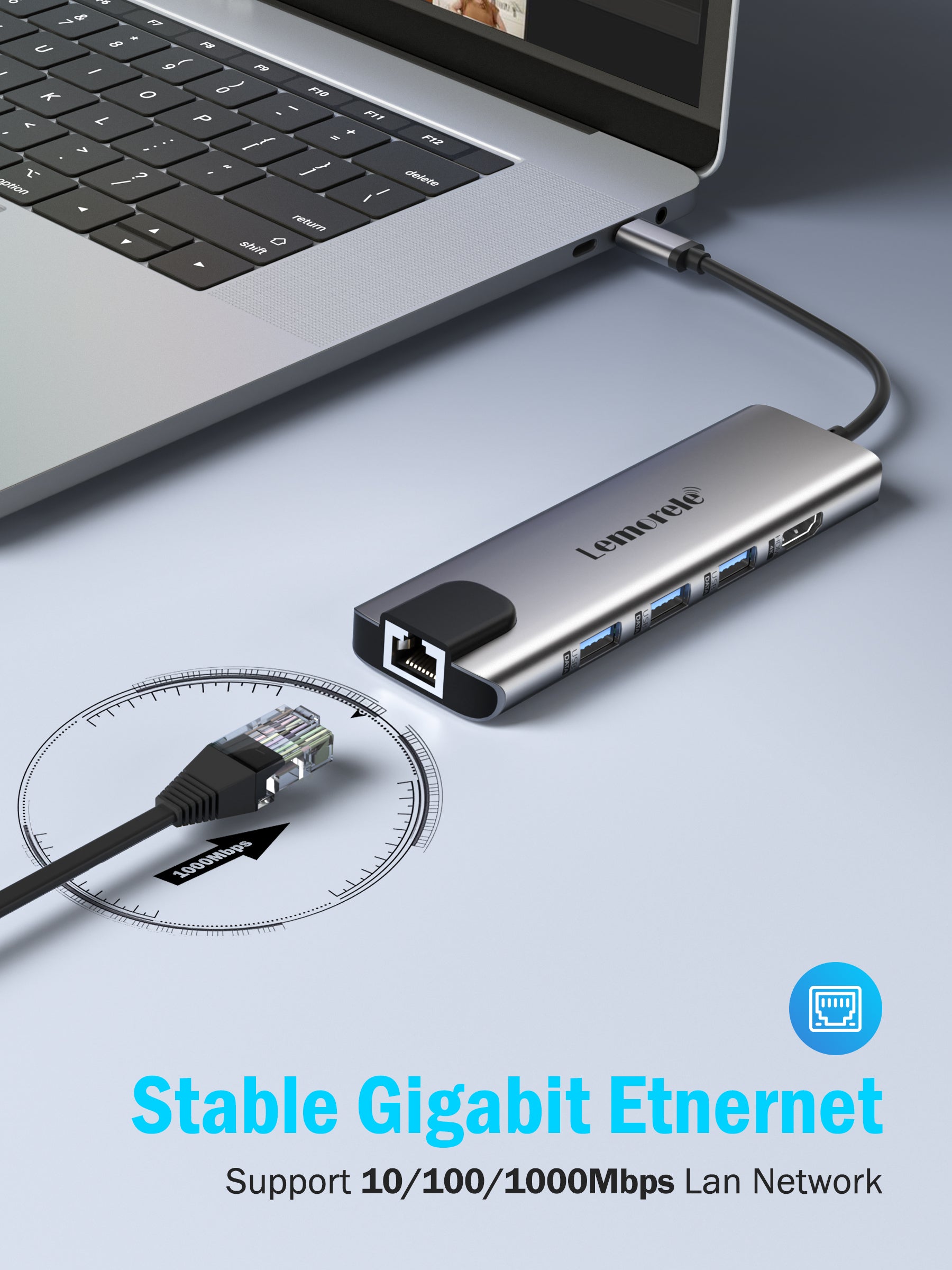 Lemorele 9-in-1 USB C Hub with 4K HDMI, 100W PD, USB 3.0 Ports - Compact Aluminum Adapter for MacBook Pro/Air, iPad Pro, Chromebook - Perfect for Home Office, Travel & Multi-Screen Workstations