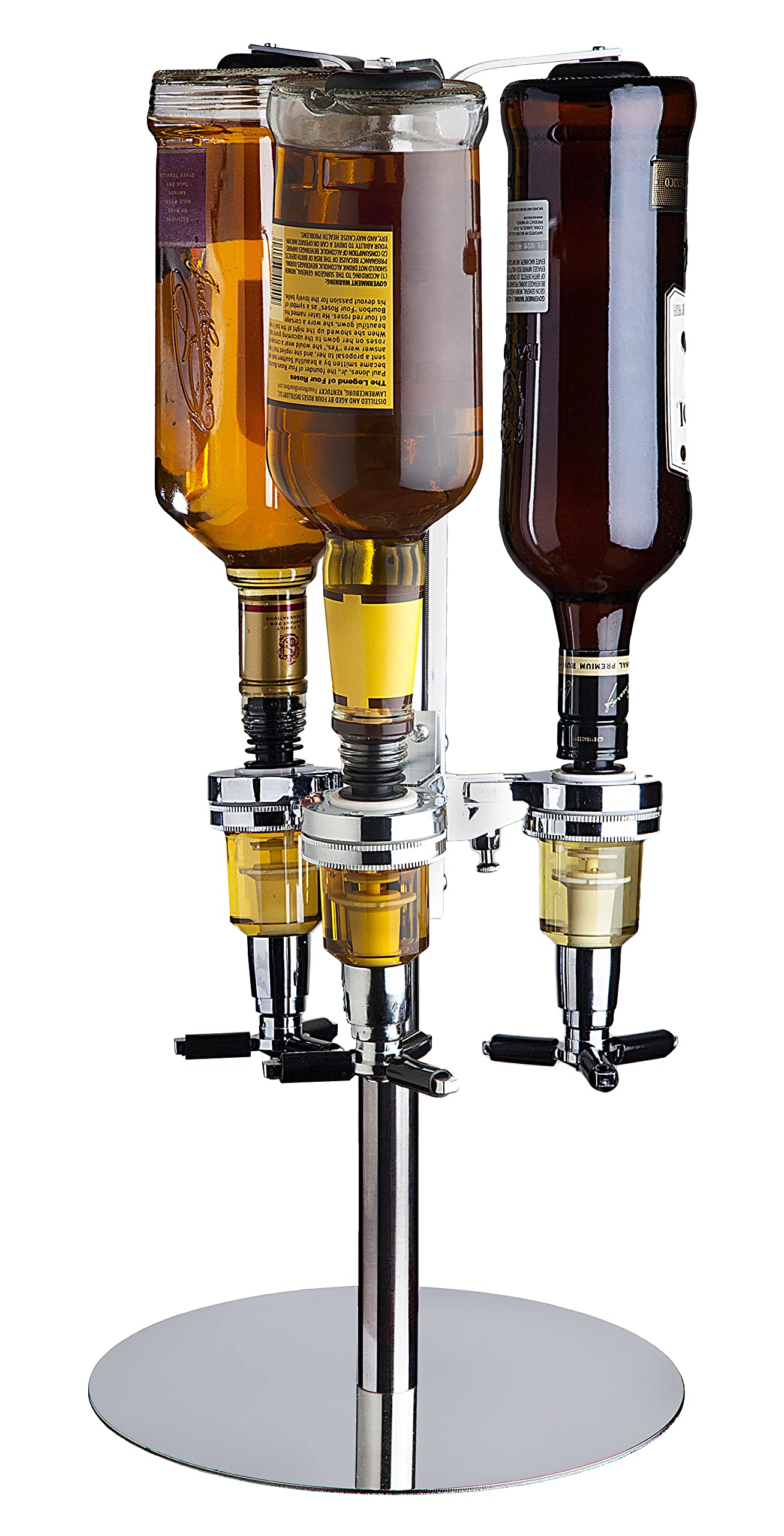 Godinger 3-Bottle Revolving Liquor Dispenser - Whiskey, Wine & Bourbon Vodka Bottle Holder - Perfect for Home Bars, Parties & Entertaining Guests