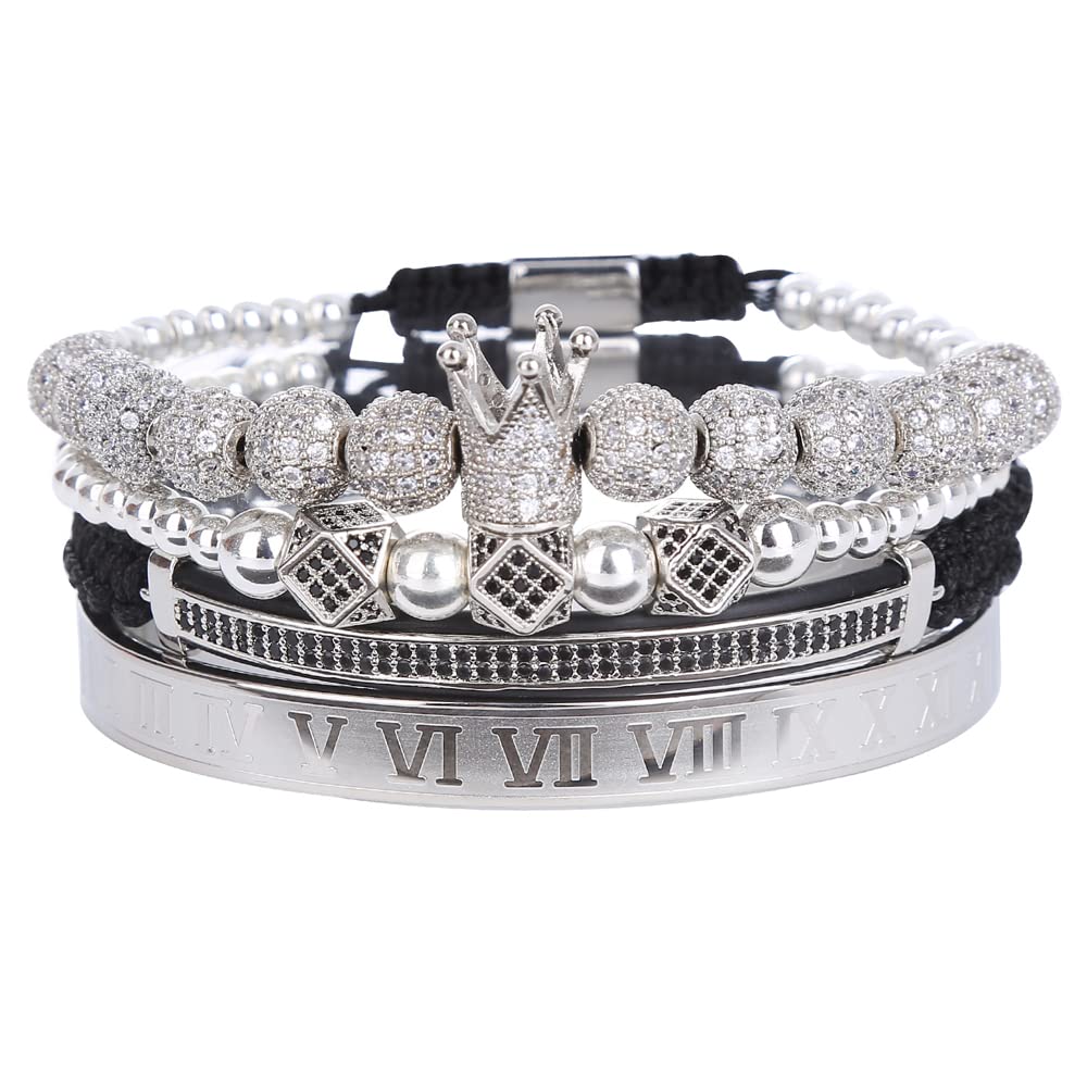 Men's Beaded Bracelet - Stainless Steel Micro Pave Zircon Cuff Bangle for Men & Women | Perfect for Casual Wear, Gifts & Special Occasions