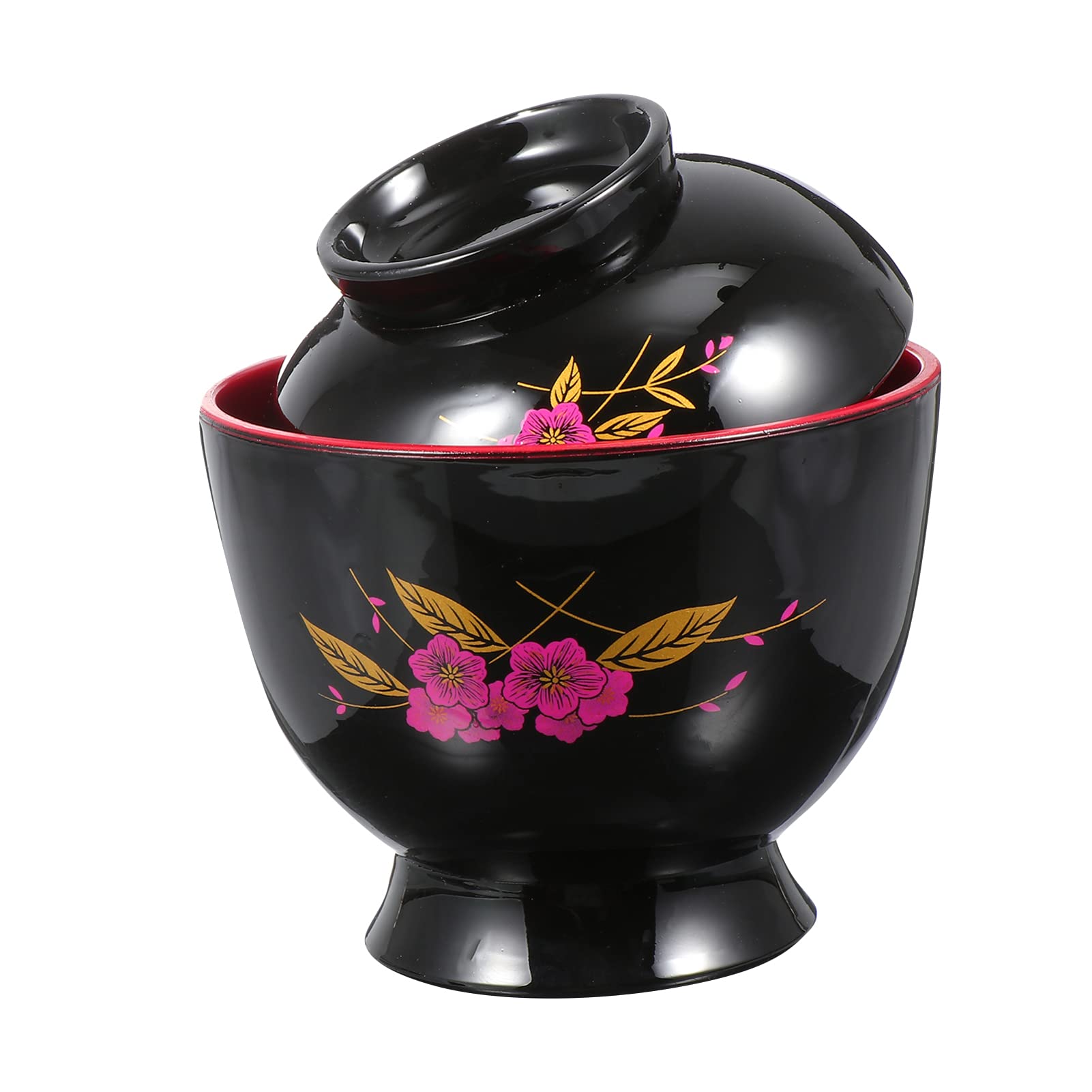 Hemoton Japanese Miso Soup Bowl with Lid - Traditional Ramen & Rice Bowl, Lacquer Finish, Black Style - Perfect for Home Kitchen & Dining Serving