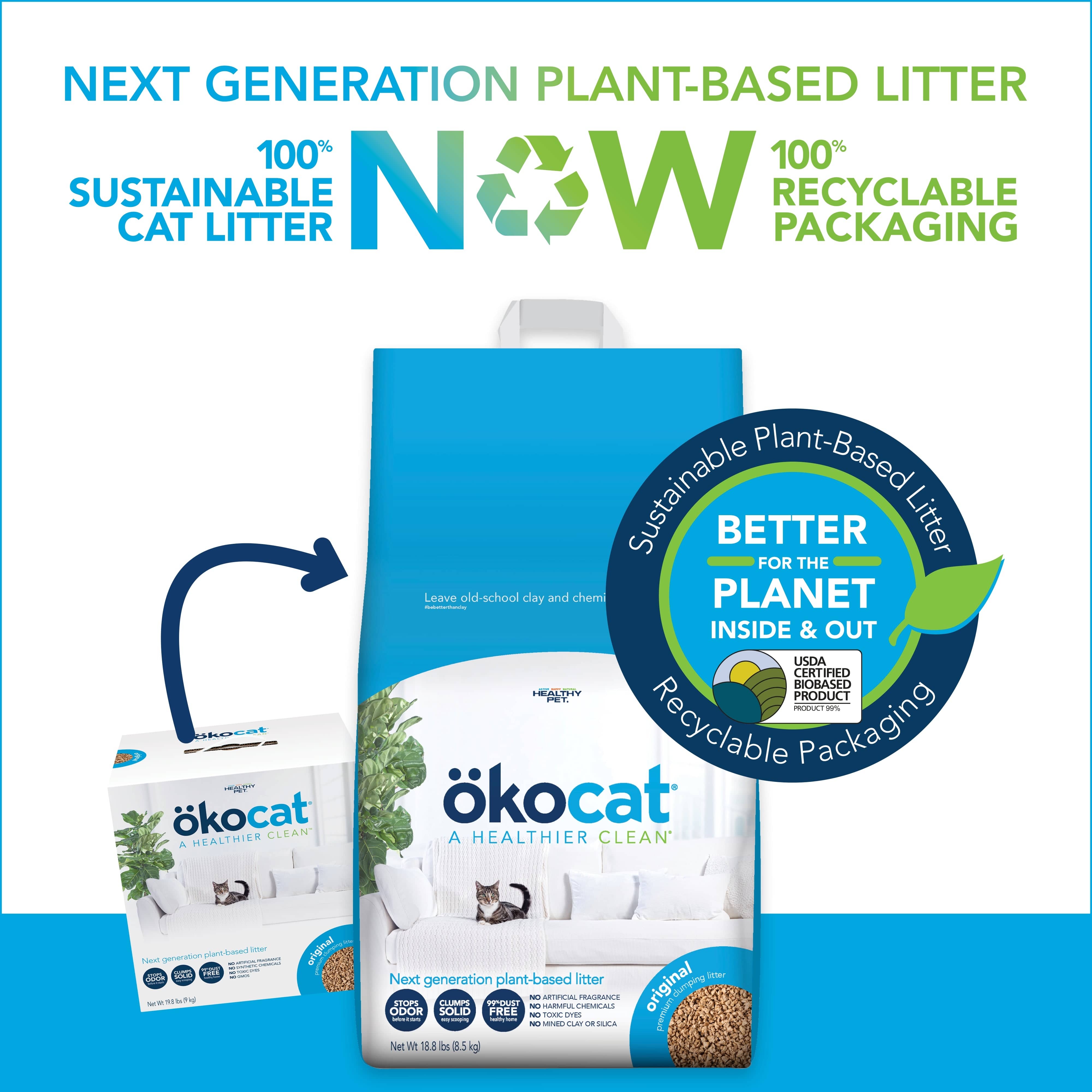 ökocat Original Premium Clumping Wood Cat Litter - 12.6lb Natural & Eco-Friendly | Low Dust, High Absorbency for Odor Control | Perfect for Multi-Cat Homes & Small Spaces