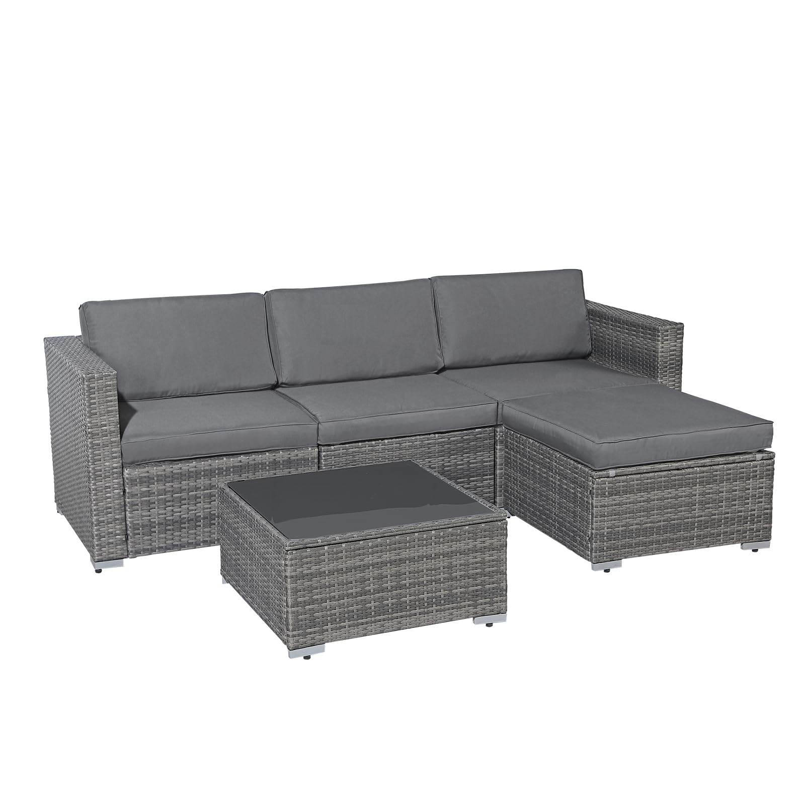 Patiorama 5-Piece Outdoor Patio Furniture Set - All-Weather Grey PE Wicker Sectional with Dark Grey Cushions - Perfect for Backyard, Porch, Garden, Poolside & Balcony - Durable Outdoor Conversation Set for Relaxing & Entertaining