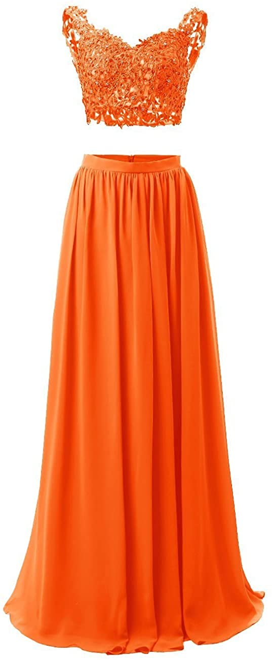2 Piece Prom Dress Long Lace Ball Gown Beaded Chiffon Evening Dress for Homecoming, Wedding, and Formal Events - Elegant Plus Size Women's Party Gown