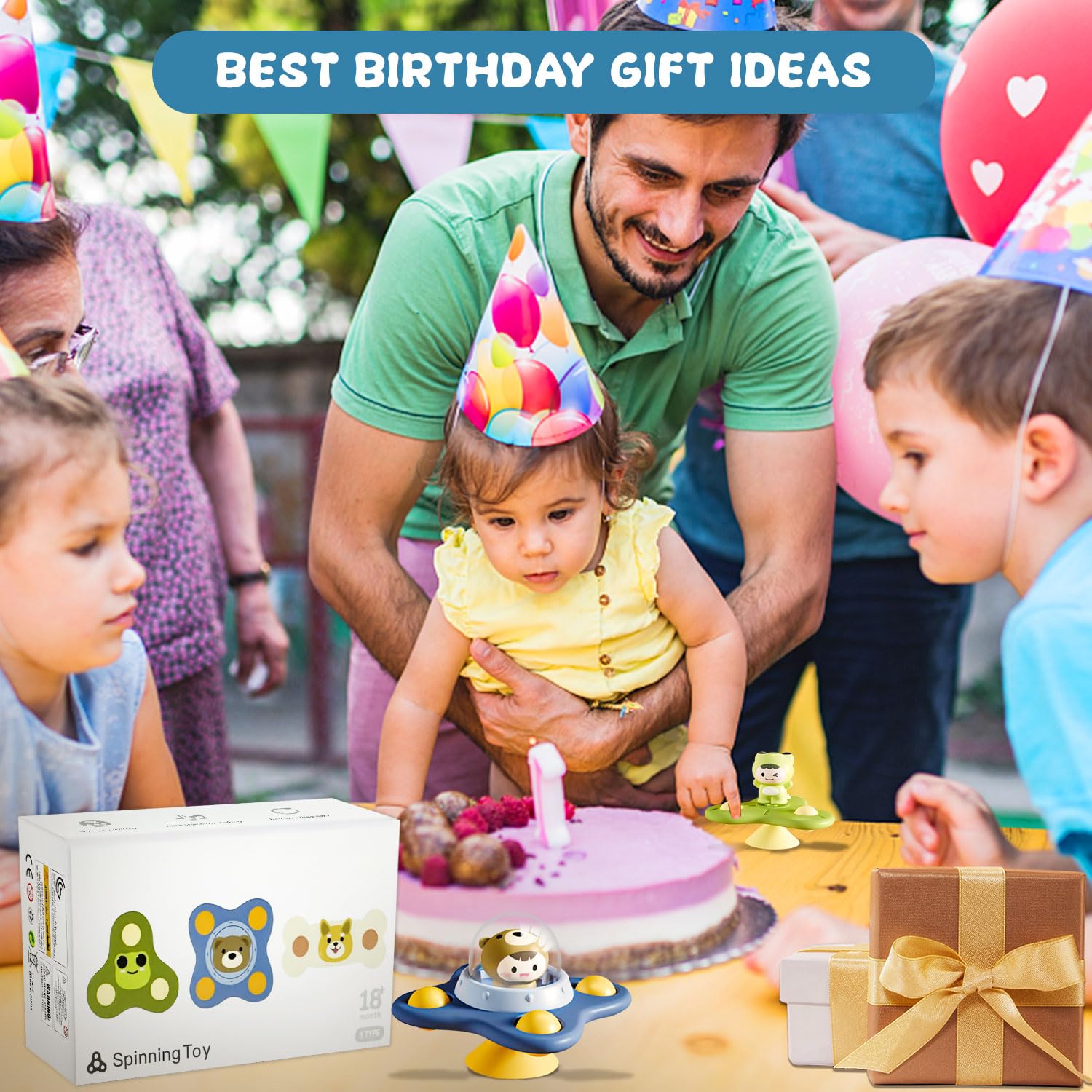 3Pcs Baby Suction Cup Spinner Toy - Bath & Travel Sensory Toys for 1-2 Year Olds - Window Play for Toddlers