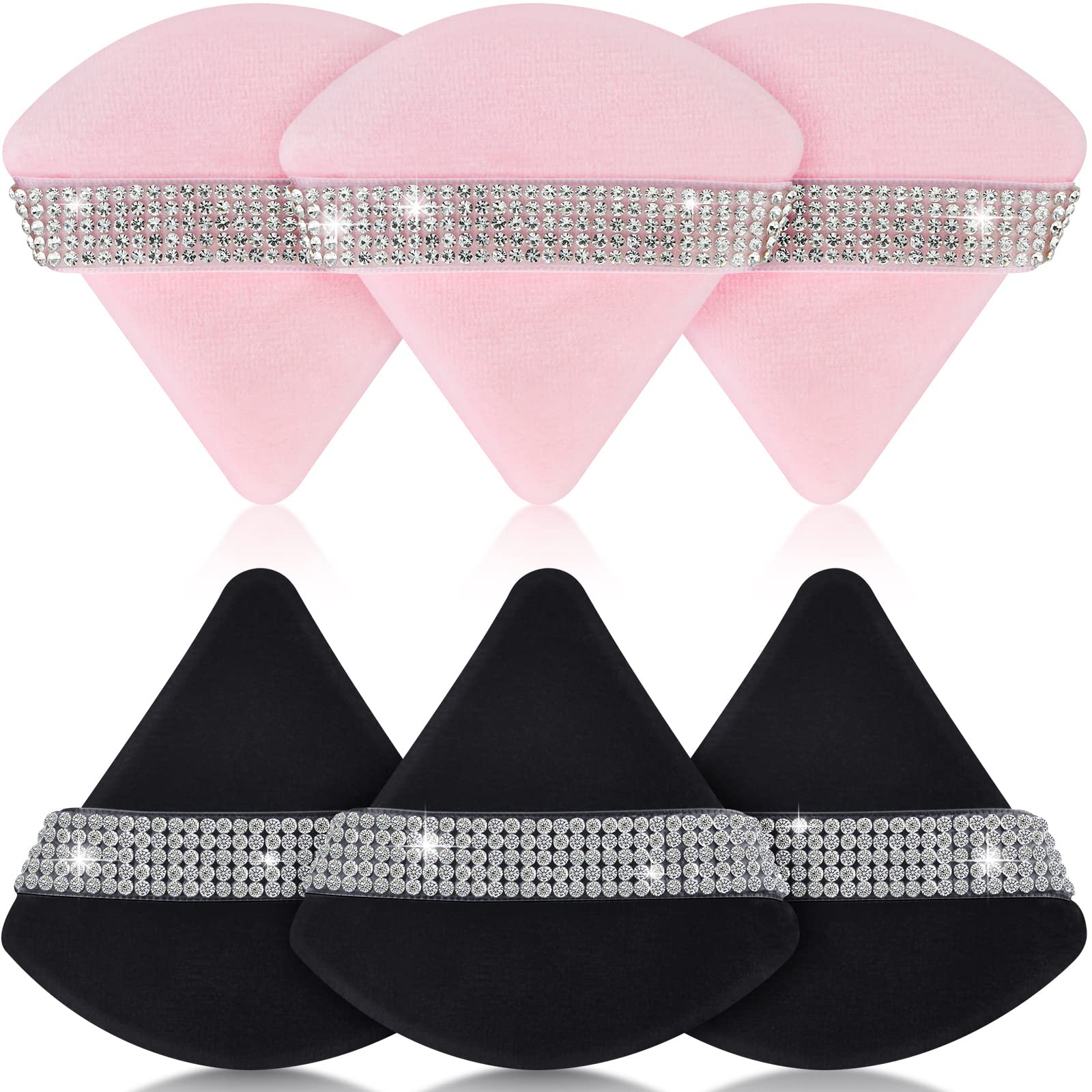 6-Piece Velour Powder Puff Set - Soft Triangle Makeup Sponge for Loose & Mineral Powder (Peach, Pink, Black) | Perfect for Foundation, Undereye Setting & Body Makeup | Wet/Dry Use for Flawless Finish