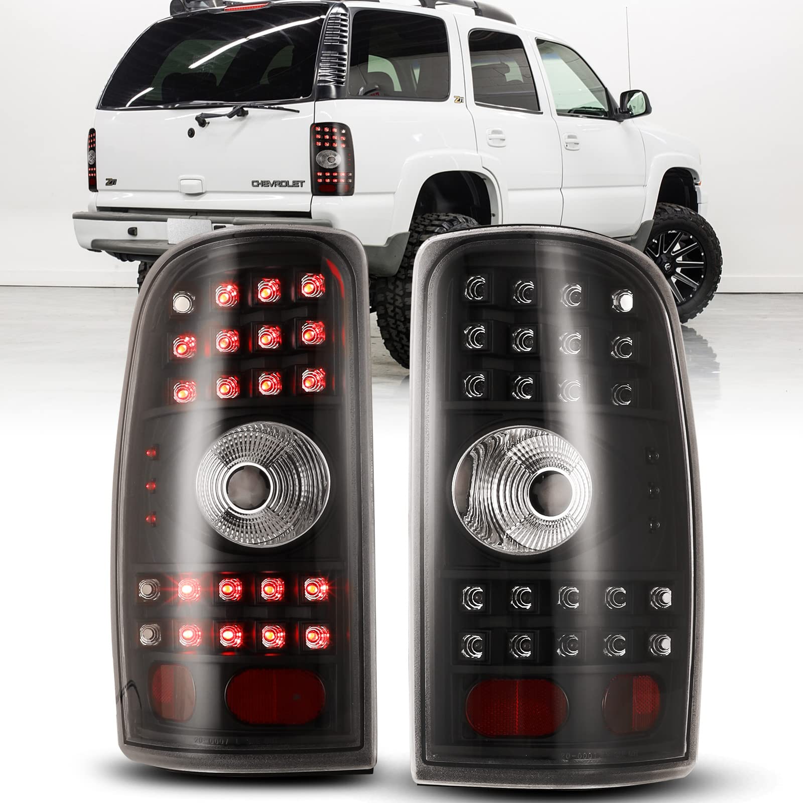 LED Tail Lights Assembly for Chevrolet Suburban & Tahoe 2000-2006 | Replacement Tail Lamps for Chevy Pickup | Black Housing Taillights Pair (Driver & Passenger Side, Clear Lens) | Enhanced Visibility & Safety for Night Driving & Off-Road Adventures