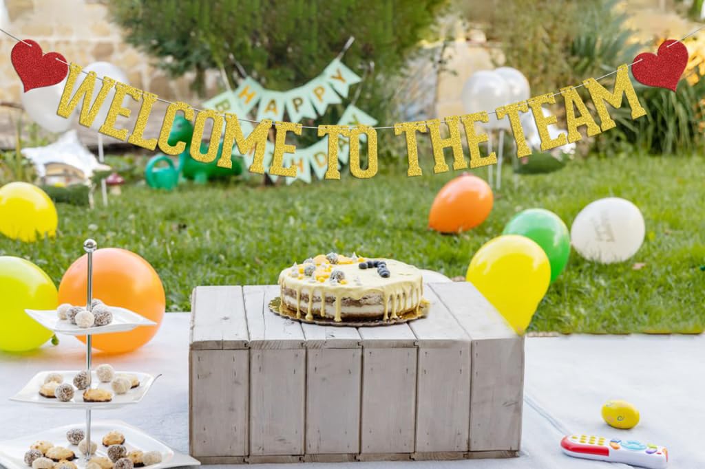 Welcome to The Team Banner - New Employee Party Decorations, Office & School Team Building Supplies - Gold Inspirational Banner for Work Celebrations & Motivational Events