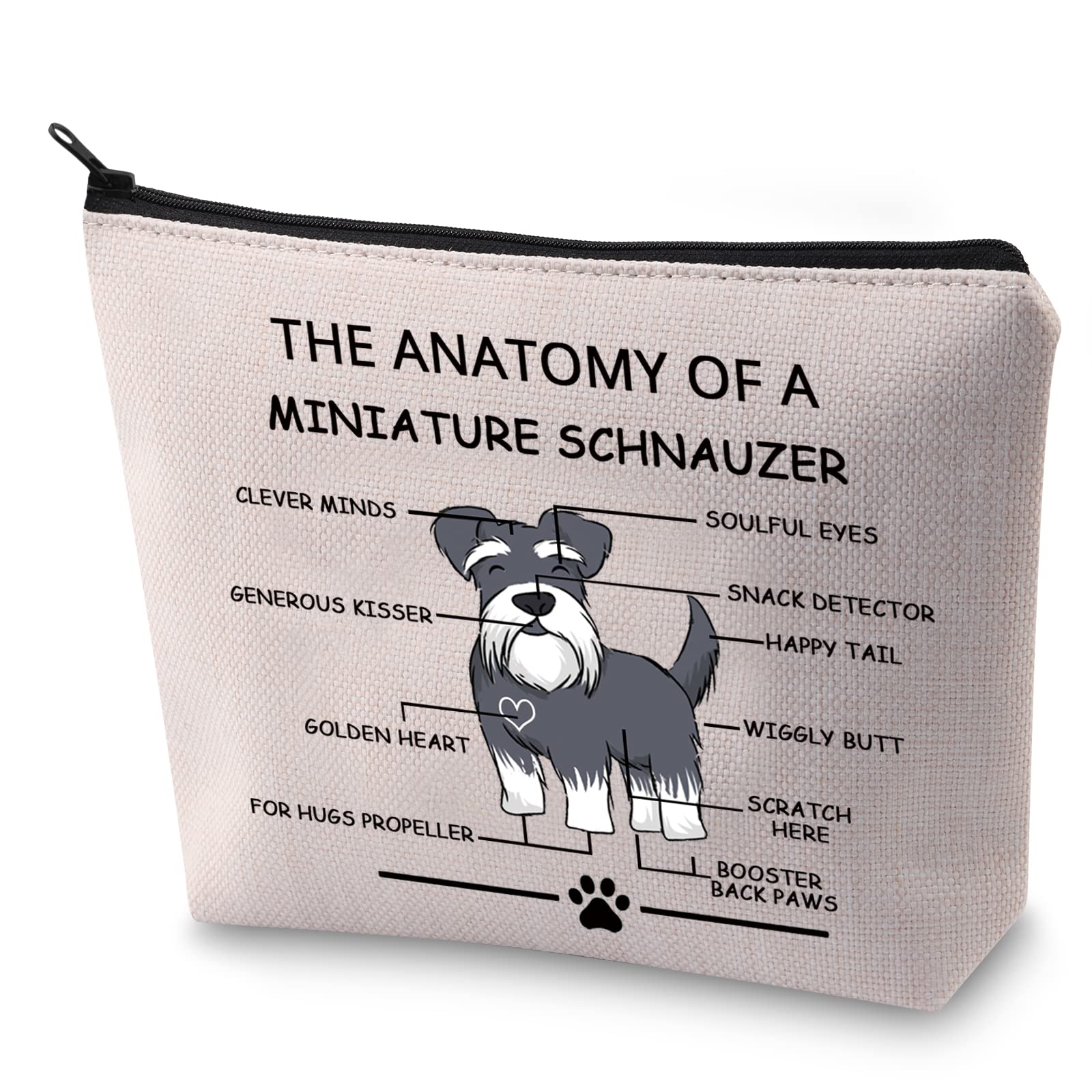 Funny Miniature Schnauzer Lovers Gift - The Anatomy of A Miniature Schnauzer Cosmetic Bag | Cute Mini Schnauzer Veterinary Mom Travel Toiletry Pouch | Perfect for Dog Lovers, Gifts & Travel Essentials (Miniature Schnauzer Design)