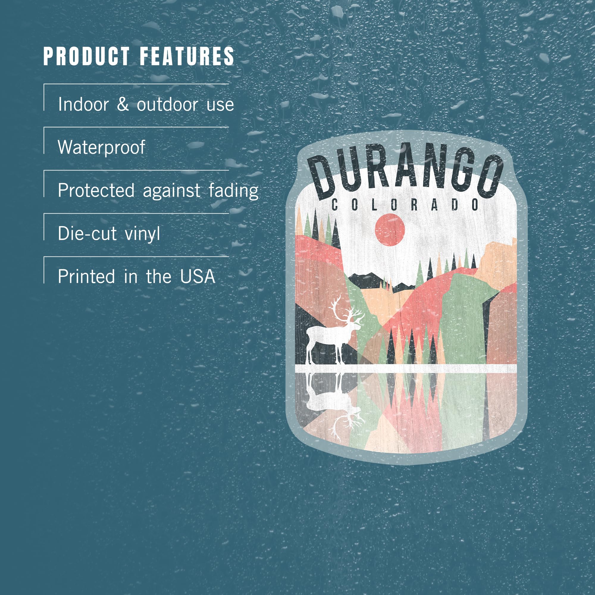 Durango Colorado Elk Die-Cut Vinyl Sticker - 3 to 6 Inch Waterproof Decal with Geometric Opacity Design for Cars, Laptops, Water Bottles & Coolers - Perfect for Outdoor Adventures, Road Trips and Personalizing Your Gear