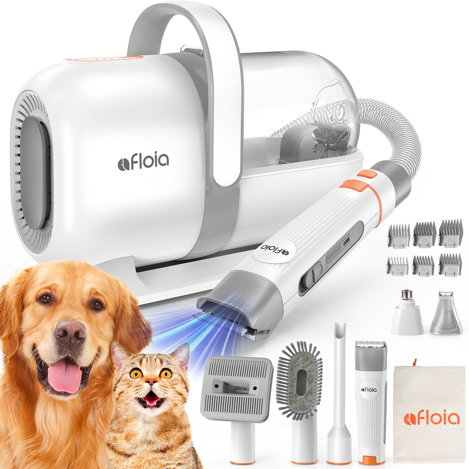**Afloia Dog Grooming Kit - 6-in-1 Pet Grooming Vacuum, Low Noise Dog Clippers, Nail Trimmer & Shedding Brush for Dogs & Cats - Perfect for Home Pet Grooming & Hair Removal**