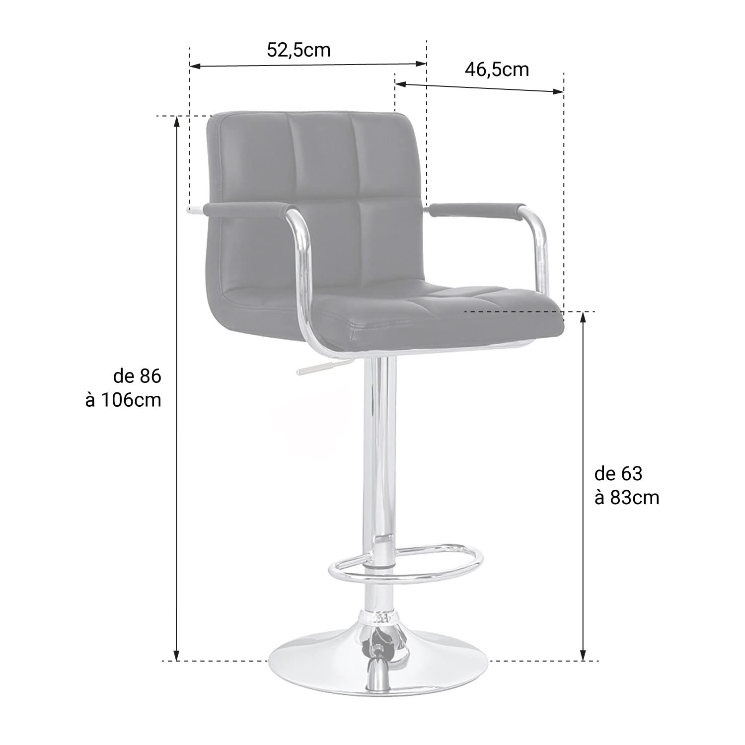 Modern Adjustable Bar Stools Set of 2 - Grey Kitchen Counter Stools with Armrests, 360° Swivel Seat, Footrest & Height Adjustment - Perfect for Breakfast Bars, Kitchen Islands & Home Bars