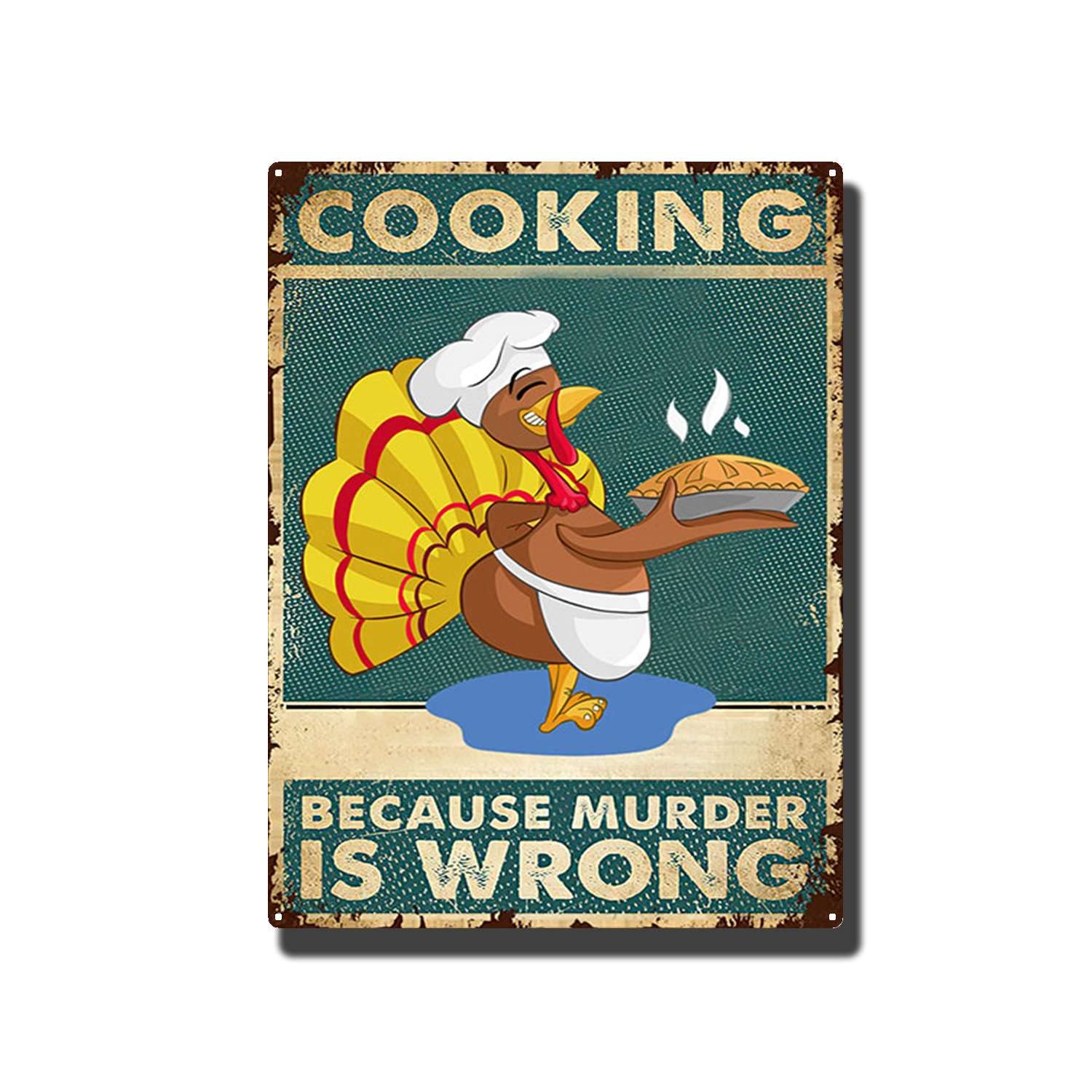 RBNHDGCX Vintage Iron Painting Turkey Cook Pie Hat - Funny Cooking & Dinner Wall Art Decor - 12x16 Inch Tin Sign for Kitchen, Bar, Cafe, or Man Cave - Perfect Gift for Chefs & Food Lovers