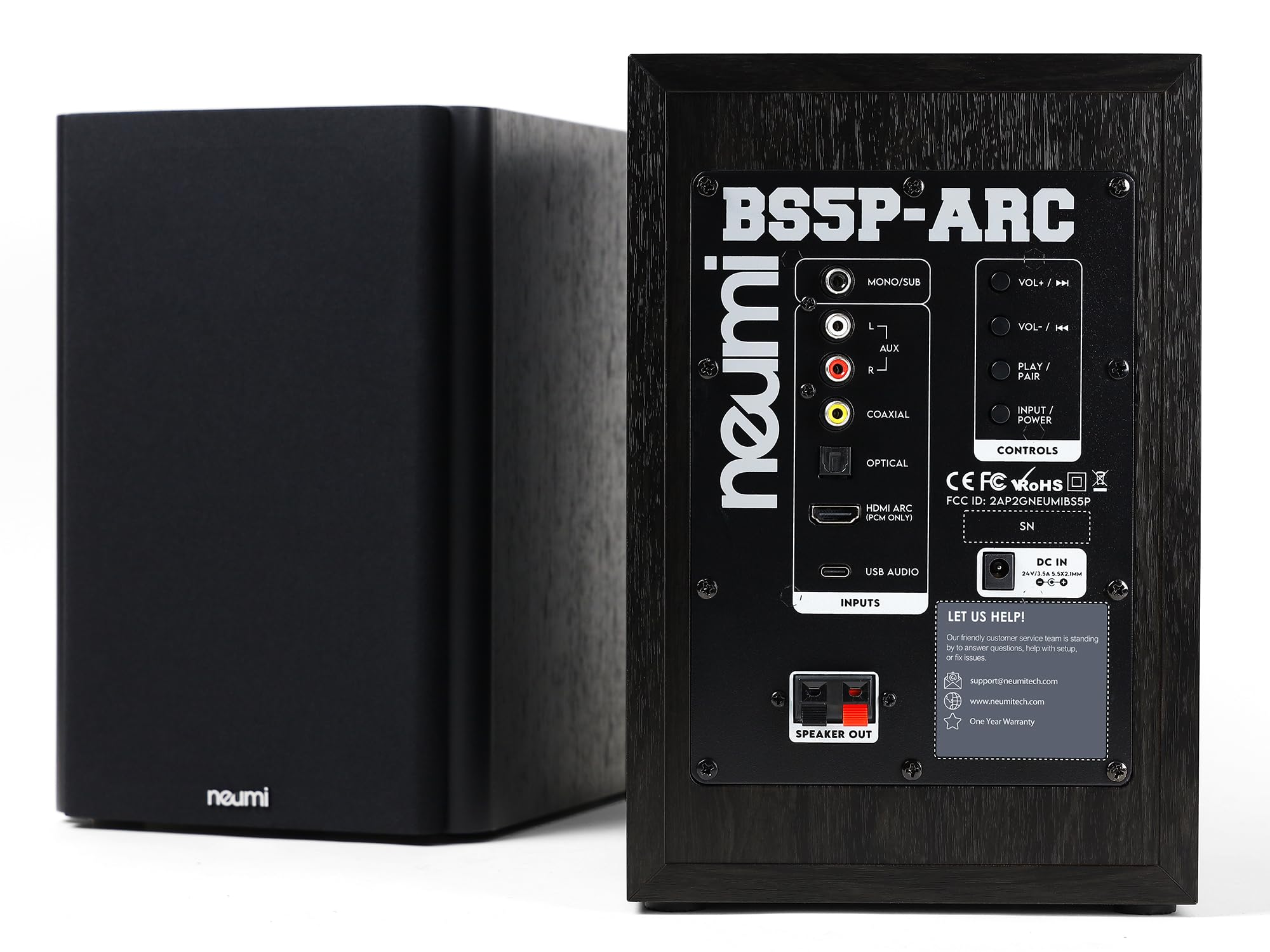 NEUMI BS5P-ARC 75W Powered Bookshelf Speakers - Bluetooth, HDMI, USB, Optical & Coaxial Inputs with Remote - 5