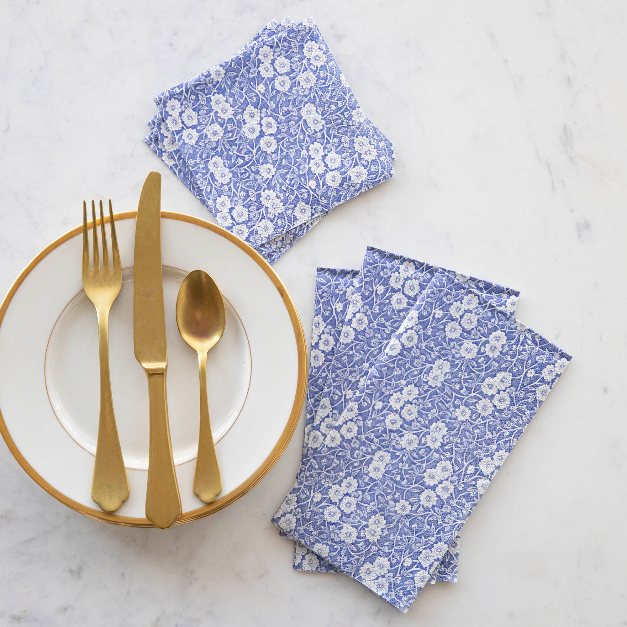 Premium Blue Calico Cocktail Napkins - 50 Pack Cotton Party Napkins for Drinks, Weddings & Elegant Events - Absorbent & Decorative Beverage Napkins for Home Bar, Dinner Parties & Special Occasions