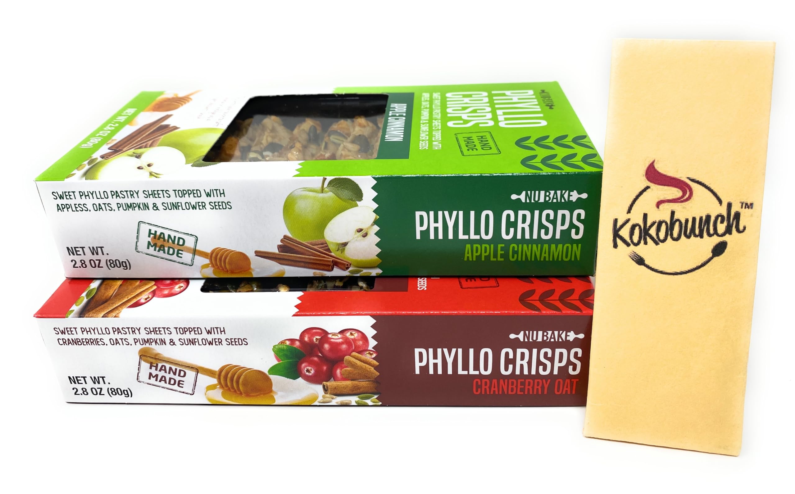 Nu Bake Phyllo Crisps Pastry Dough Sheets - Cranberry Oat & Apple Cinnamon Variety Pack (2 Pack, 2.8 oz) | Crispy Snack for Breakfast, Dessert & Tea Time