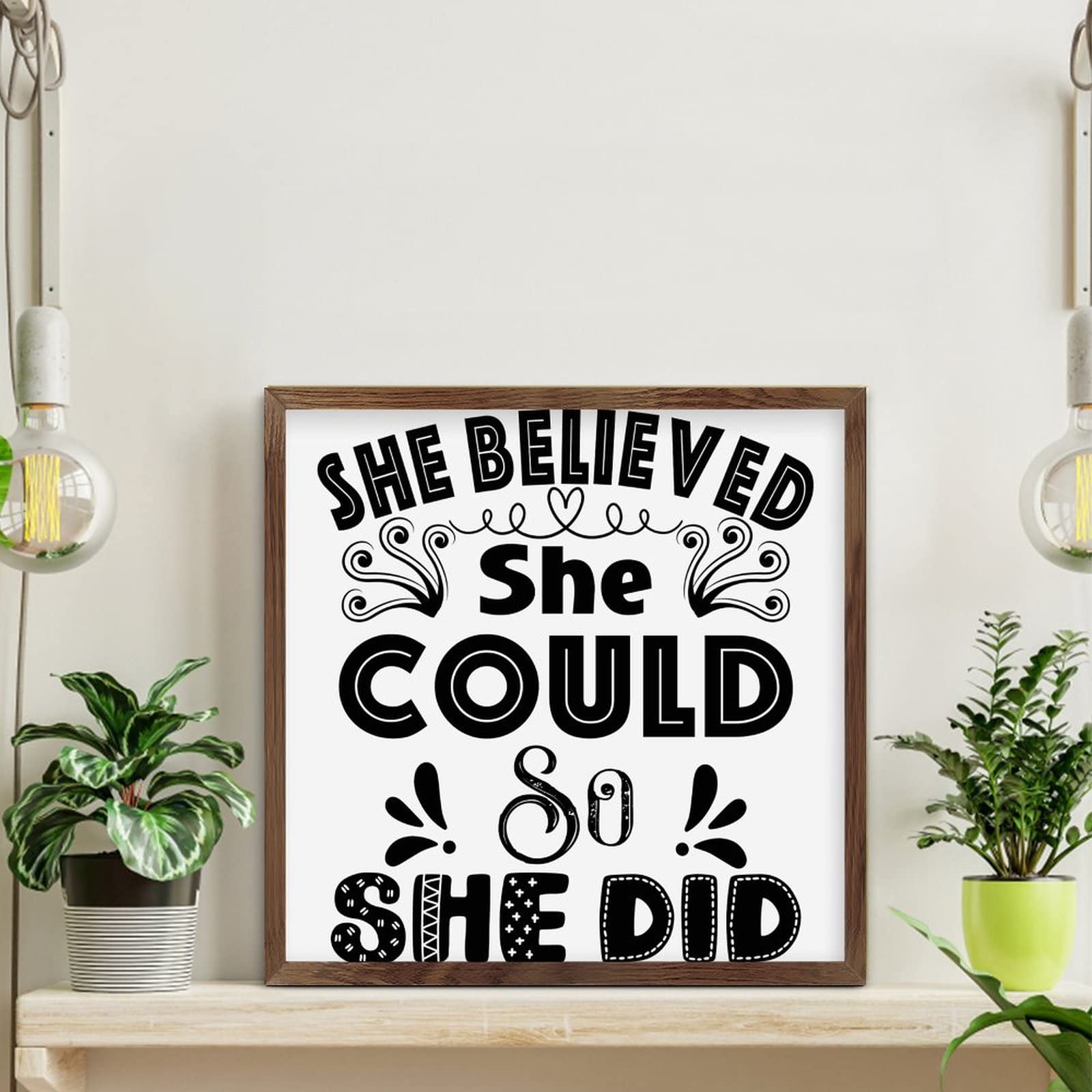 Inspirational Wooden Wall Sign - 'She Believed She Could So She Did' - 12x12in Home Decor for Bedroom, Kitchen & Dining Room - Perfect Housewarming Gift for Motivation & Encouragement
