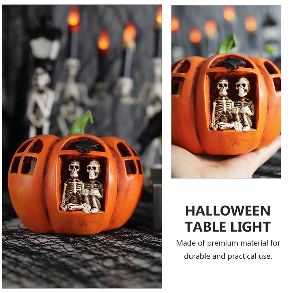 2pcs Halloween Pumpkin Table Lamp - Resin Jack-o-Lantern Night Light with Skull Design for Party Decor, Home & Office Halloween Decoration - Perfect for Spooky Atmosphere, Dinner Table Centerpiece & Holiday Lighting