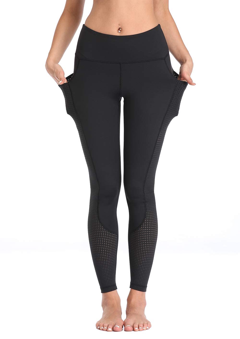RAYPOSE Women's High Waist Yoga Pants with Pockets - Plus Size Workout Leggings, Gym Capris with Mesh Cut Out Design for Running, Fitness & Lounge Wear